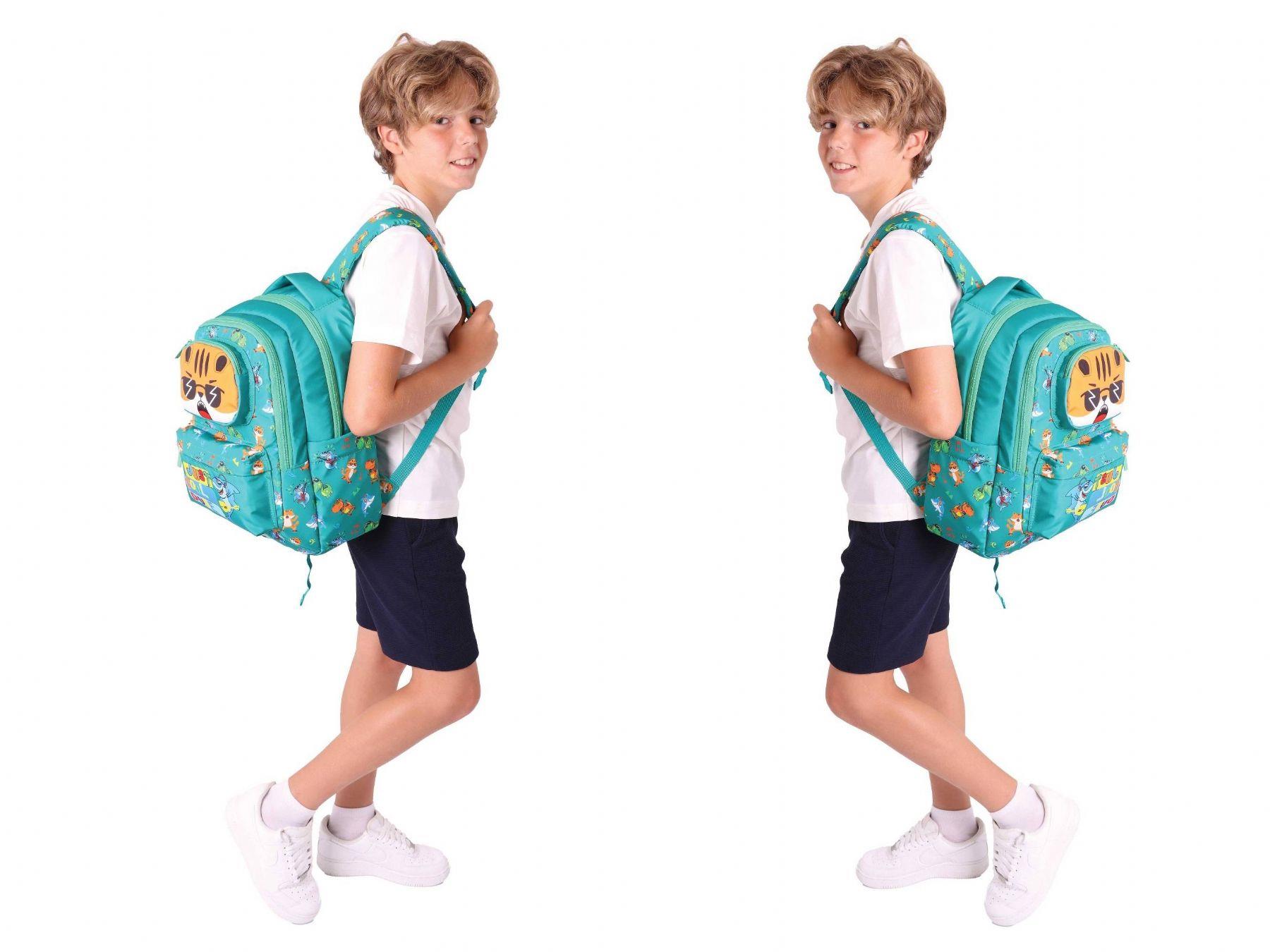Kaukko Kids 3D Aslan Şekilli Erkek Çocuk Üçlü Okul Çantası Seti/Takımı - Yeşil (L5254+L7254+L8254)