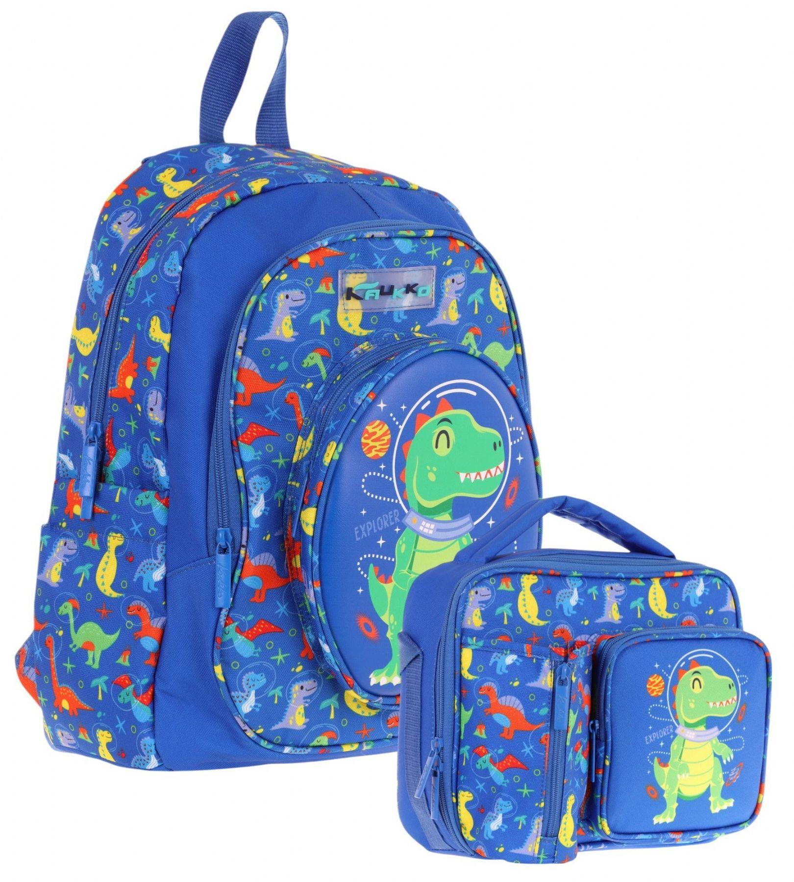 Kaukko Kids 3D Dinazor Detaylı Okul Çantası (L5262) ve Thermo Beslenme Çantası (L7262) Seti - Erkek Çocuk