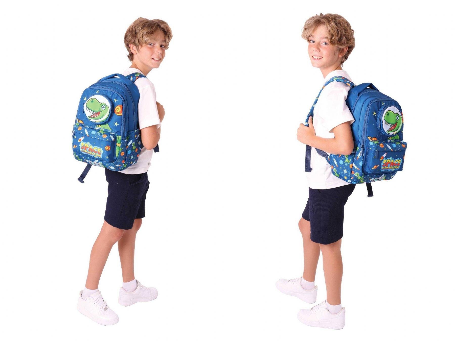 Kaukko Kids 3D Dinazor Şekilli Erkek Çocuk Üçlü Okul Çantası Seti/Takımı - Lacivert (L5252+L7252+L8252)