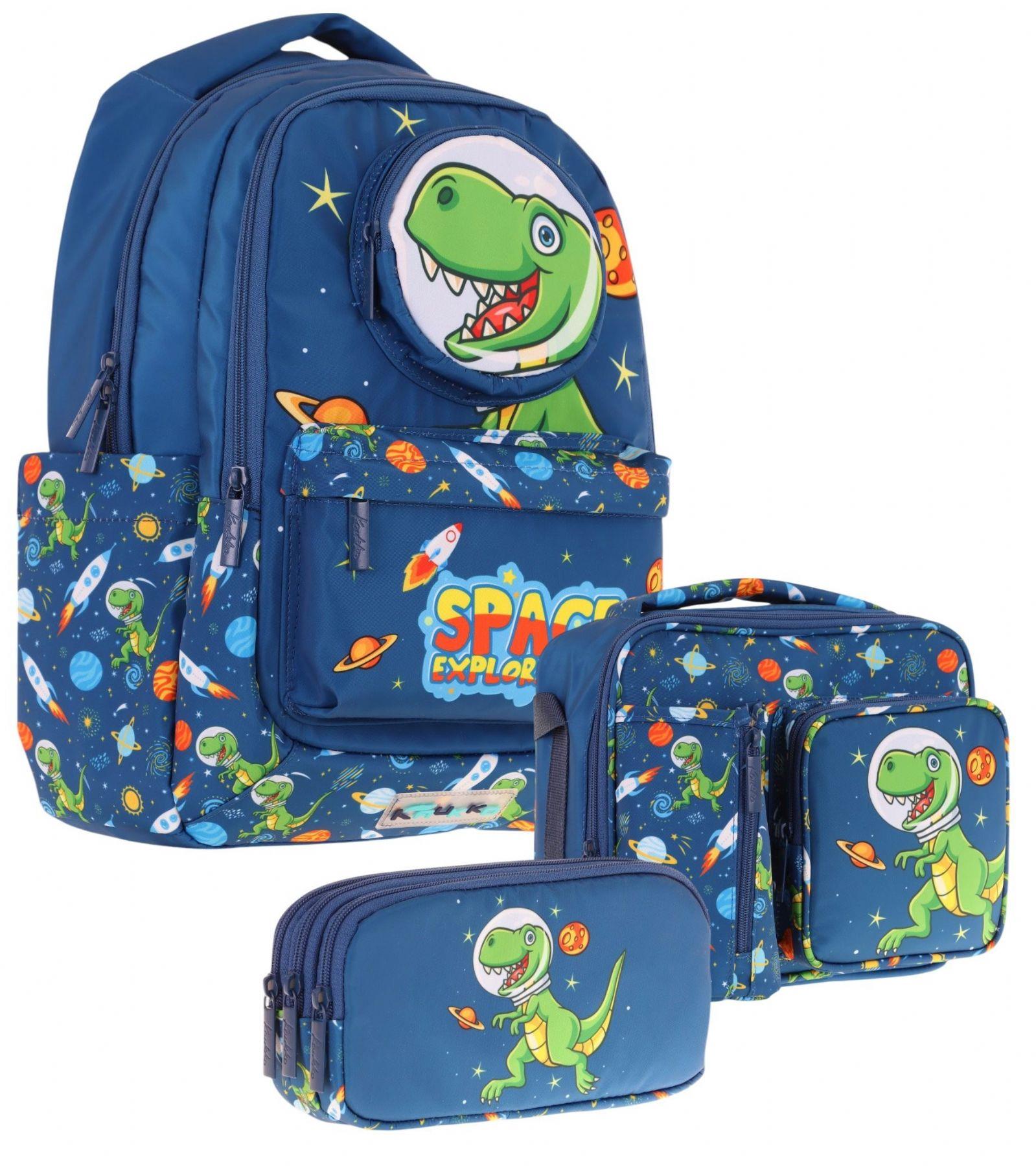 Kaukko Kids 3D Dinazor Şekilli Erkek Çocuk Üçlü Okul Çantası Seti/Takımı - Lacivert (L5252+L7252+L8252)