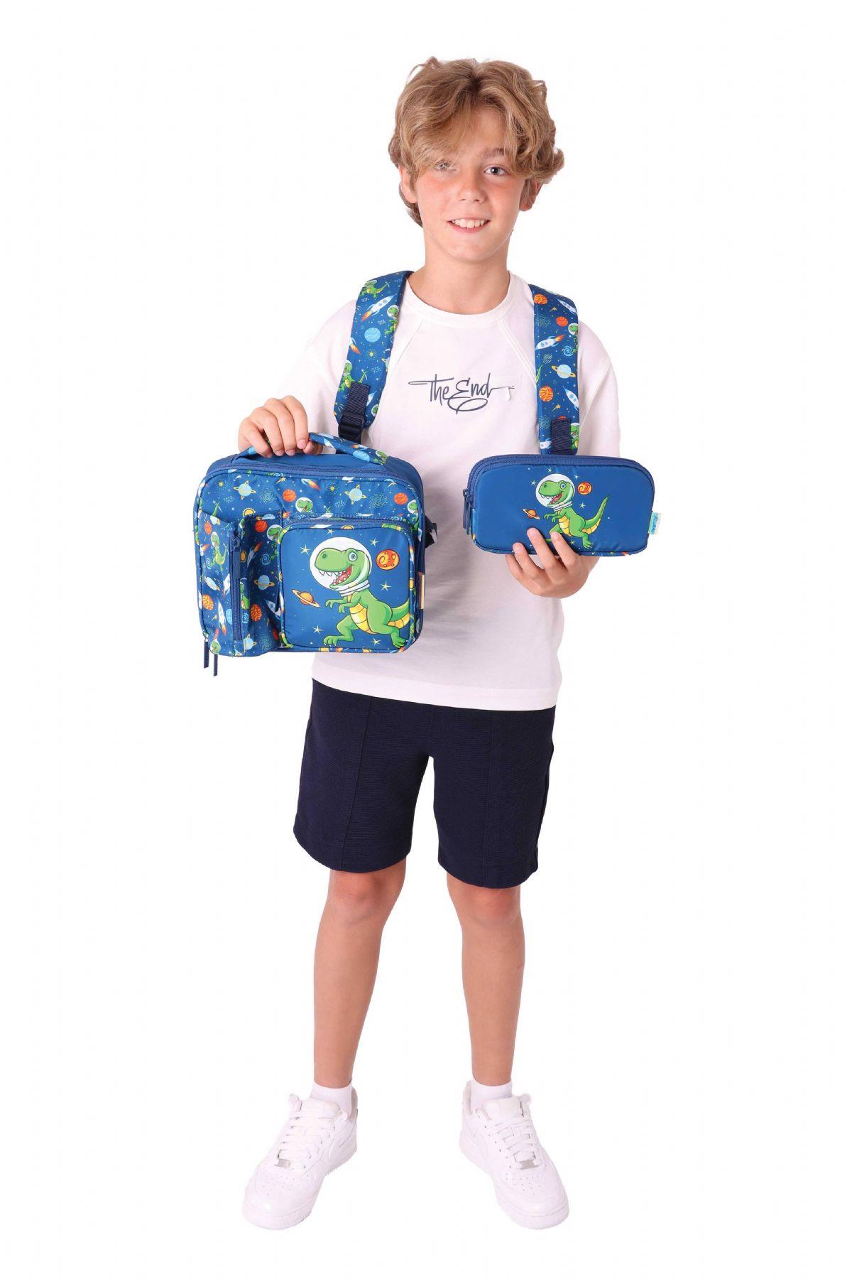 Kaukko Kids 3D Dinazor Şekilli Erkek Çocuk Üçlü Okul Çantası Seti/Takımı - Lacivert (L5252+L7252+L8252)