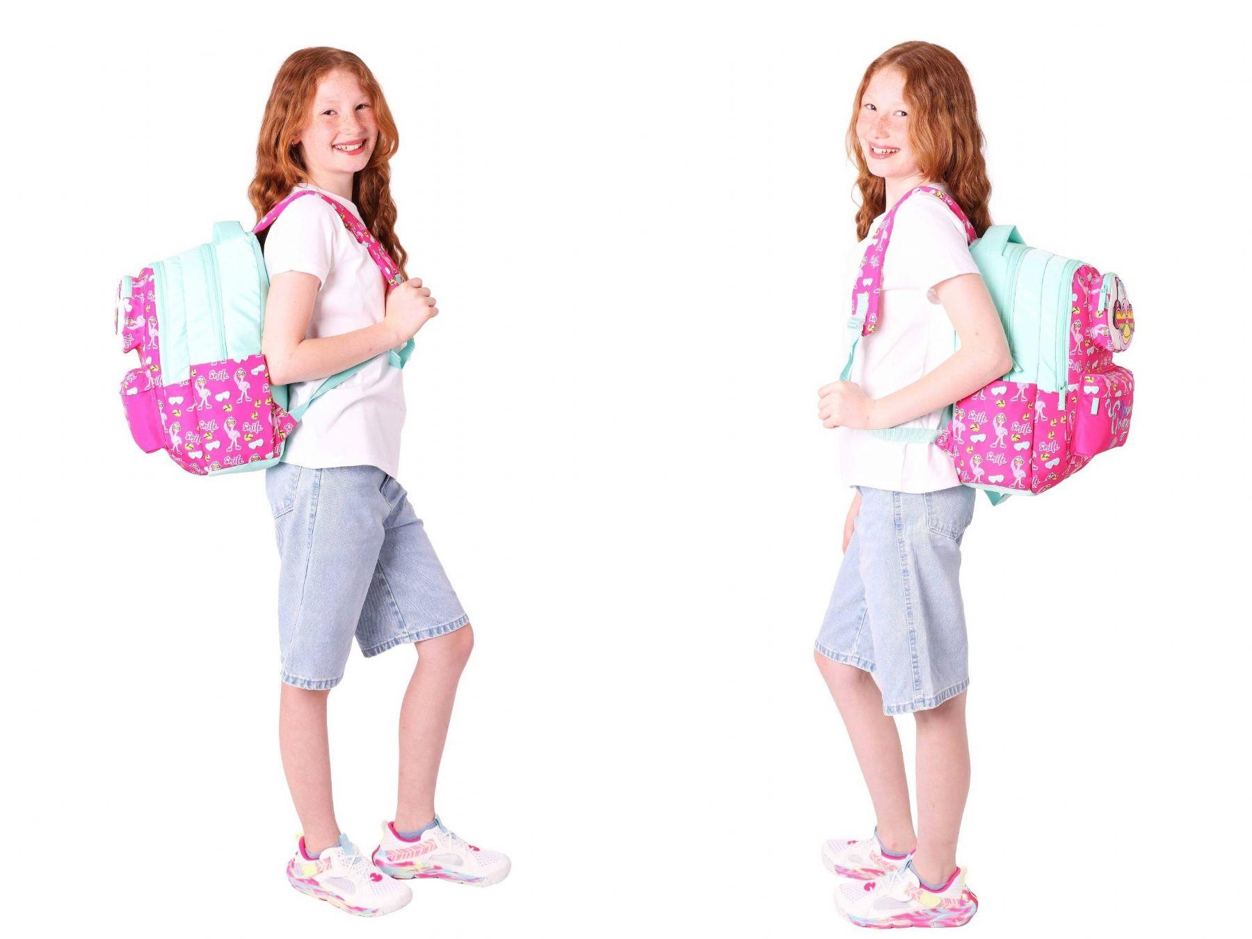 Kaukko Kids 3D Flamingo Şekilli Kız Çocuk Üçlü Okul Çantası Seti/Takımı - Kırmızı Yeşil (L5235+L7235+L8235)