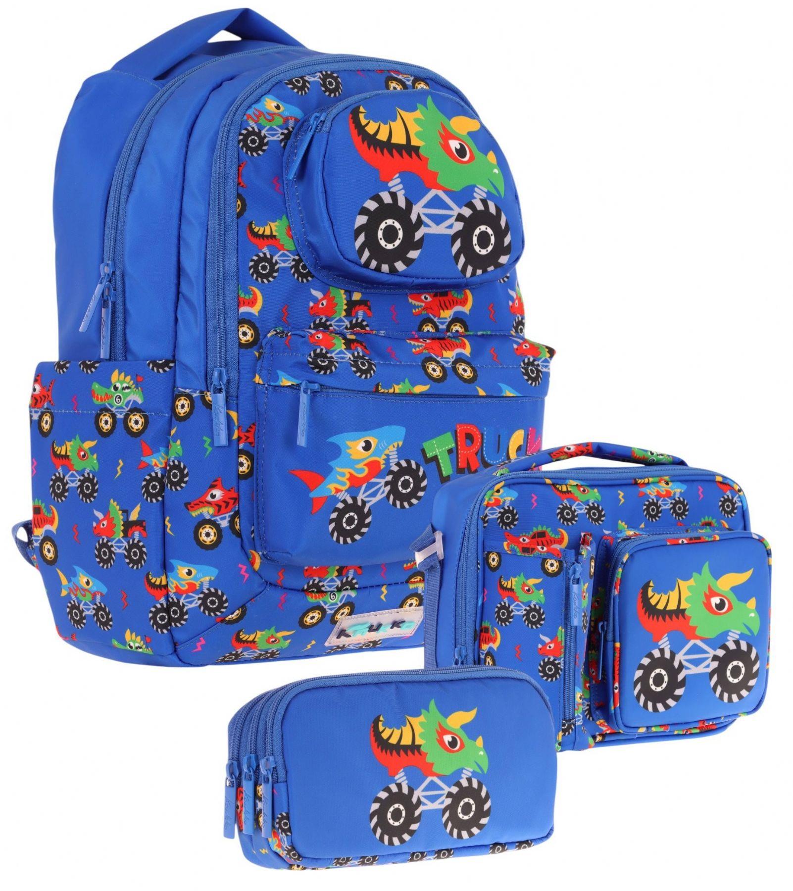Kaukko Kids 3D Kamyon Şekilli Erkek Çocuk Üçlü Okul Çantası Seti/Takımı - Mavi (L5255+L7255+L8255)