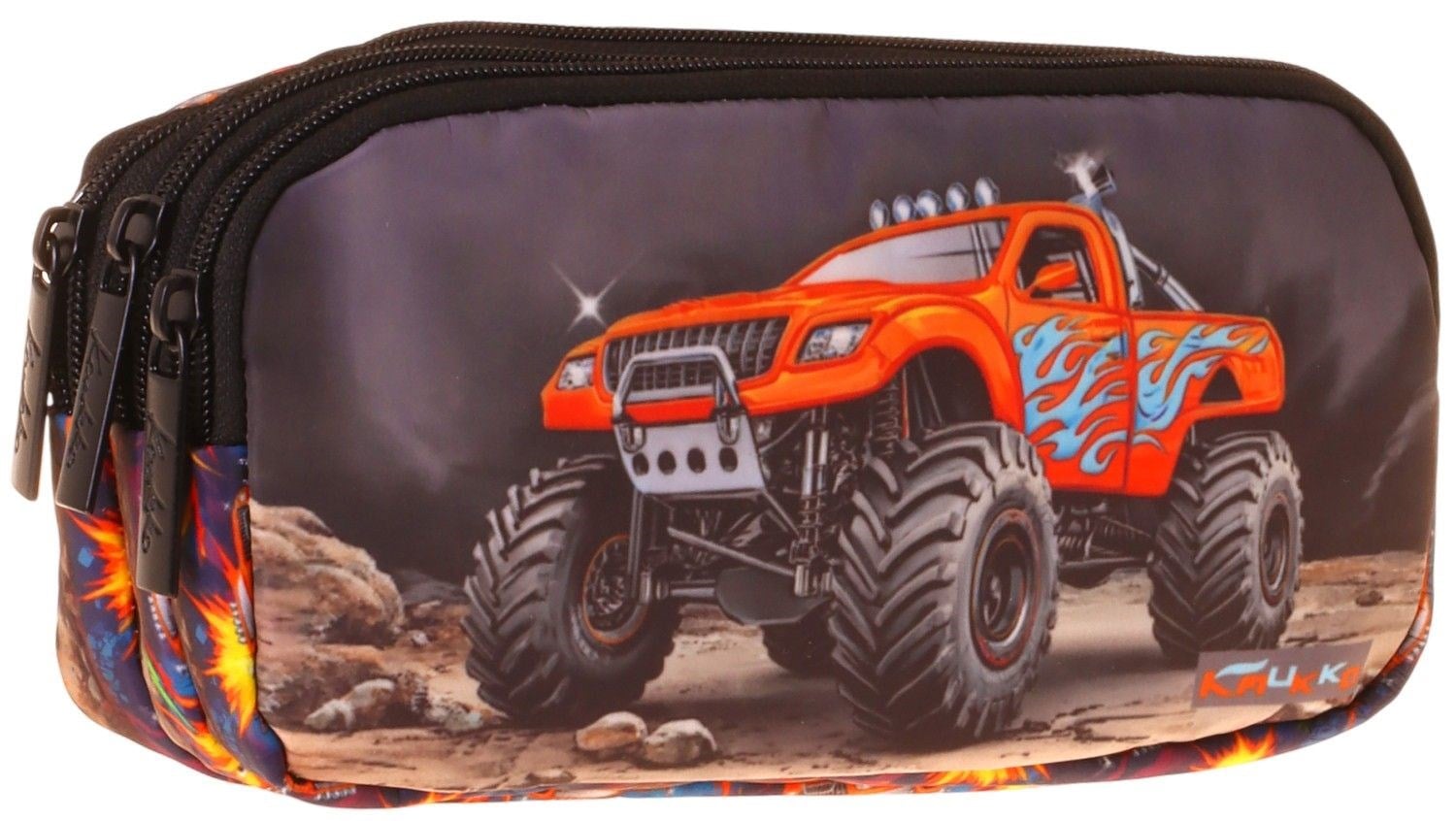 Kaukko Kids Arazi Aracı Baskılı Siyah - Kırmızı Erkek Çocuk Okul Kalemliği Kalem Çantası - L5361