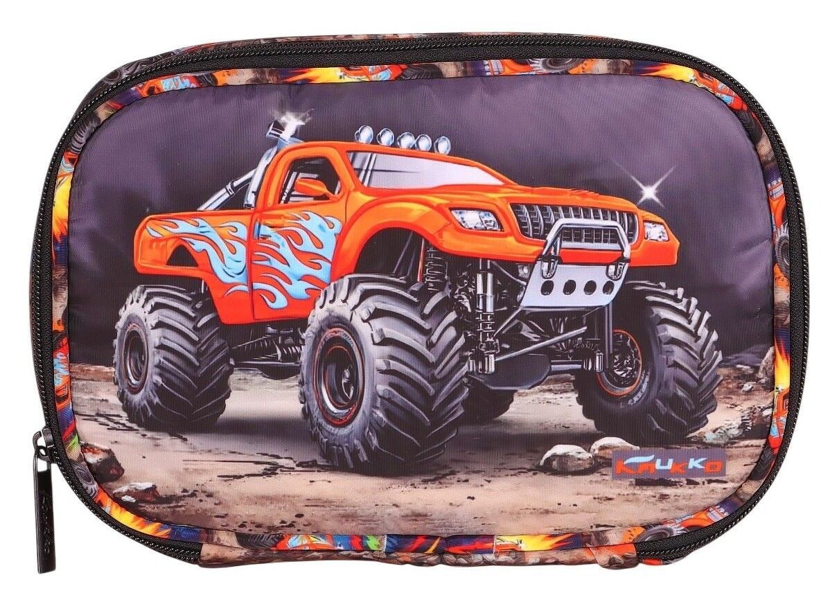 Kaukko Kids Arazi Aracı Baskılı Siyah - Kırmızı Erkek Çocuk Organizer Kalem Çantası - Kalemlik - L5376