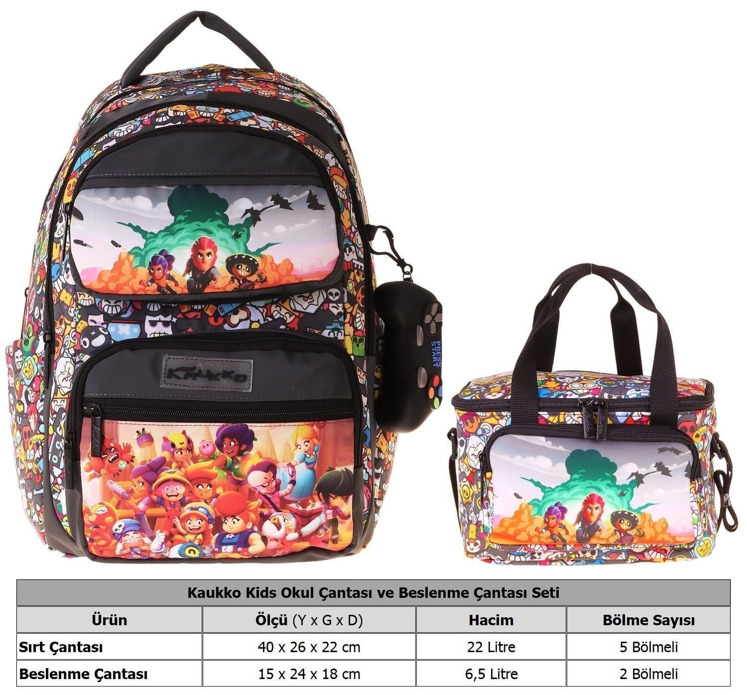 Kaukko Kids Aviator Erkek Çocuk Siyah İlkokul Sırt Çantası ve Beslenme Çanta Seti - SETKK-L5424B