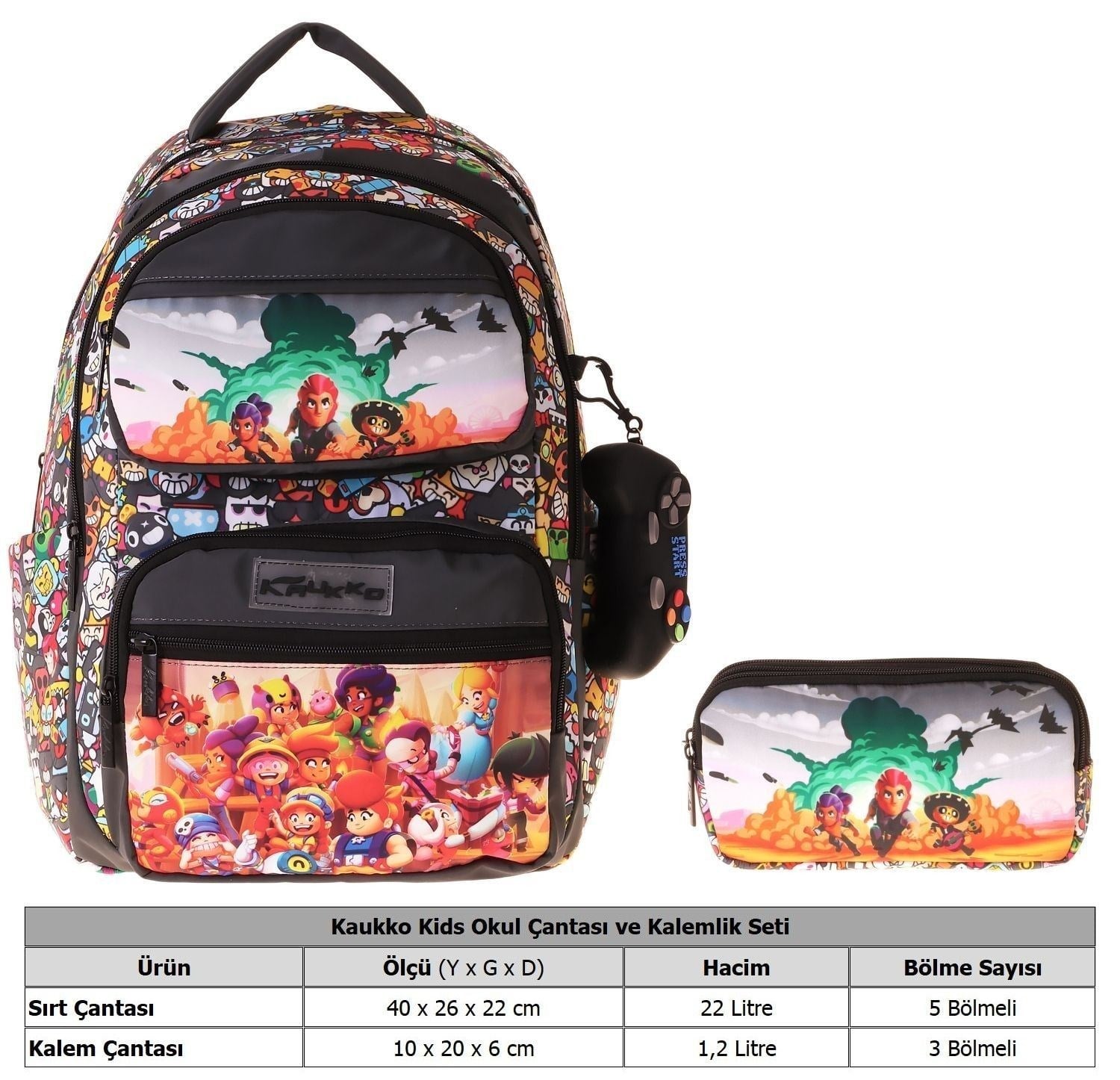 Kaukko Kids Aviator Siyah Erkek Çocuk İlkokul Sırt Çantası ve Kalem Çantası Seti - SETKK-L5424C