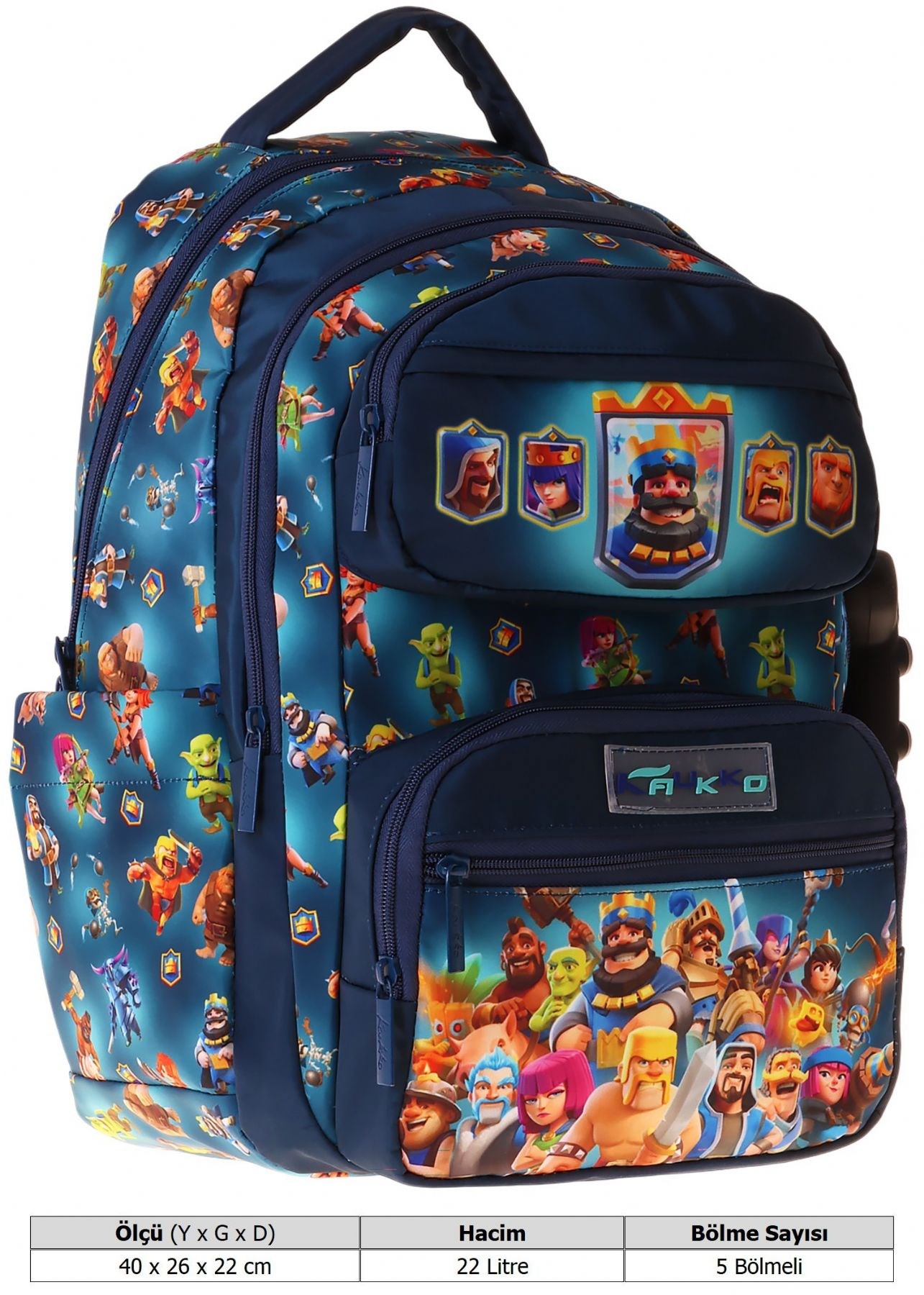 Kaukko Kids Beş Bölmeli Erkek Çocuk Boom Baskılı Lacivert İlkokul Okul Sırt Çantası - L5419