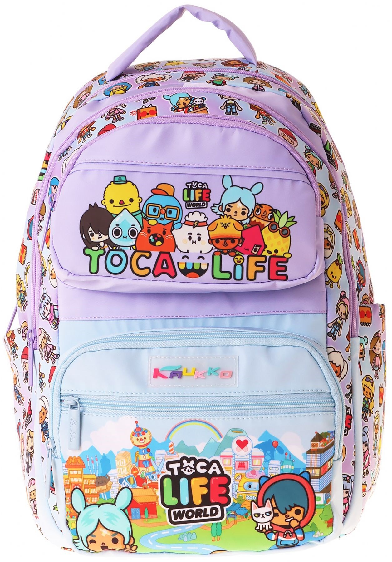 Kaukko Kids Beş Bölmeli Kız Çocuk Toca Life Baskılı Lila - Turkuaz İlkokul Okul Sırt Çantası - L5338