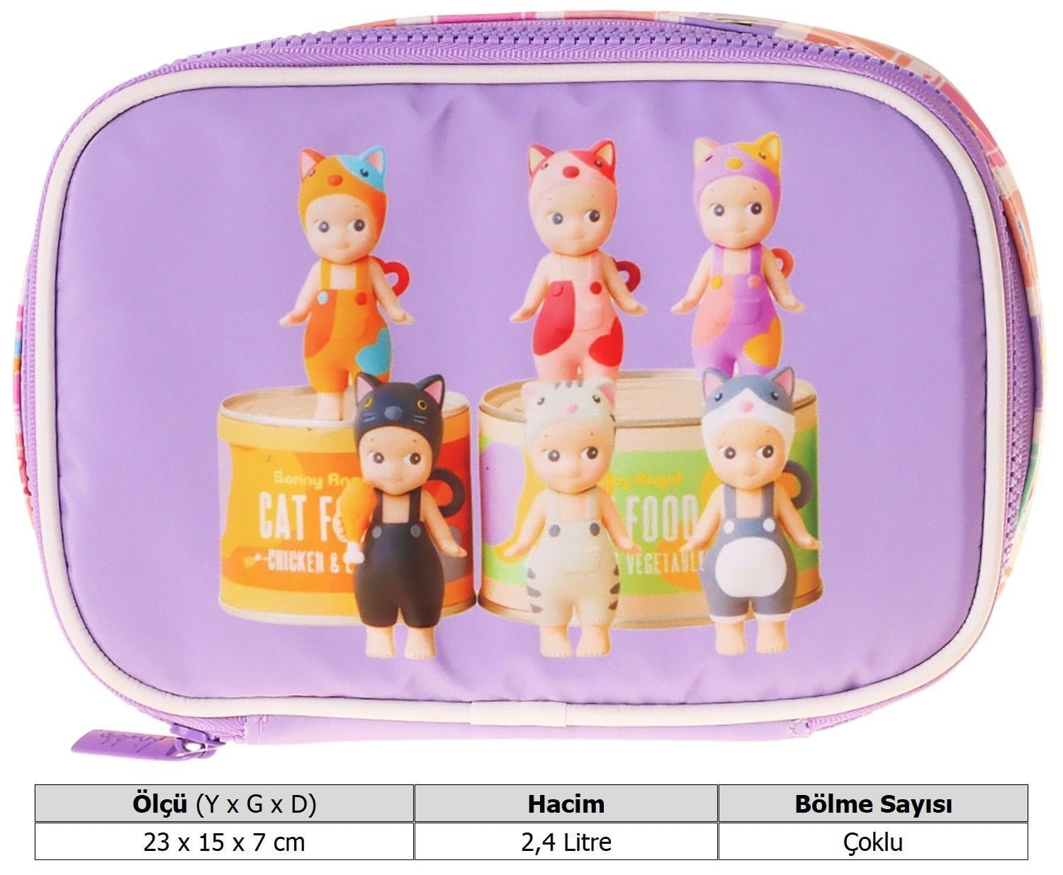Kaukko Kids Cat Life Baskılı Mor - Krem Kız Çocuk Organizer Kalem Çantası - Kalemlik - L5296