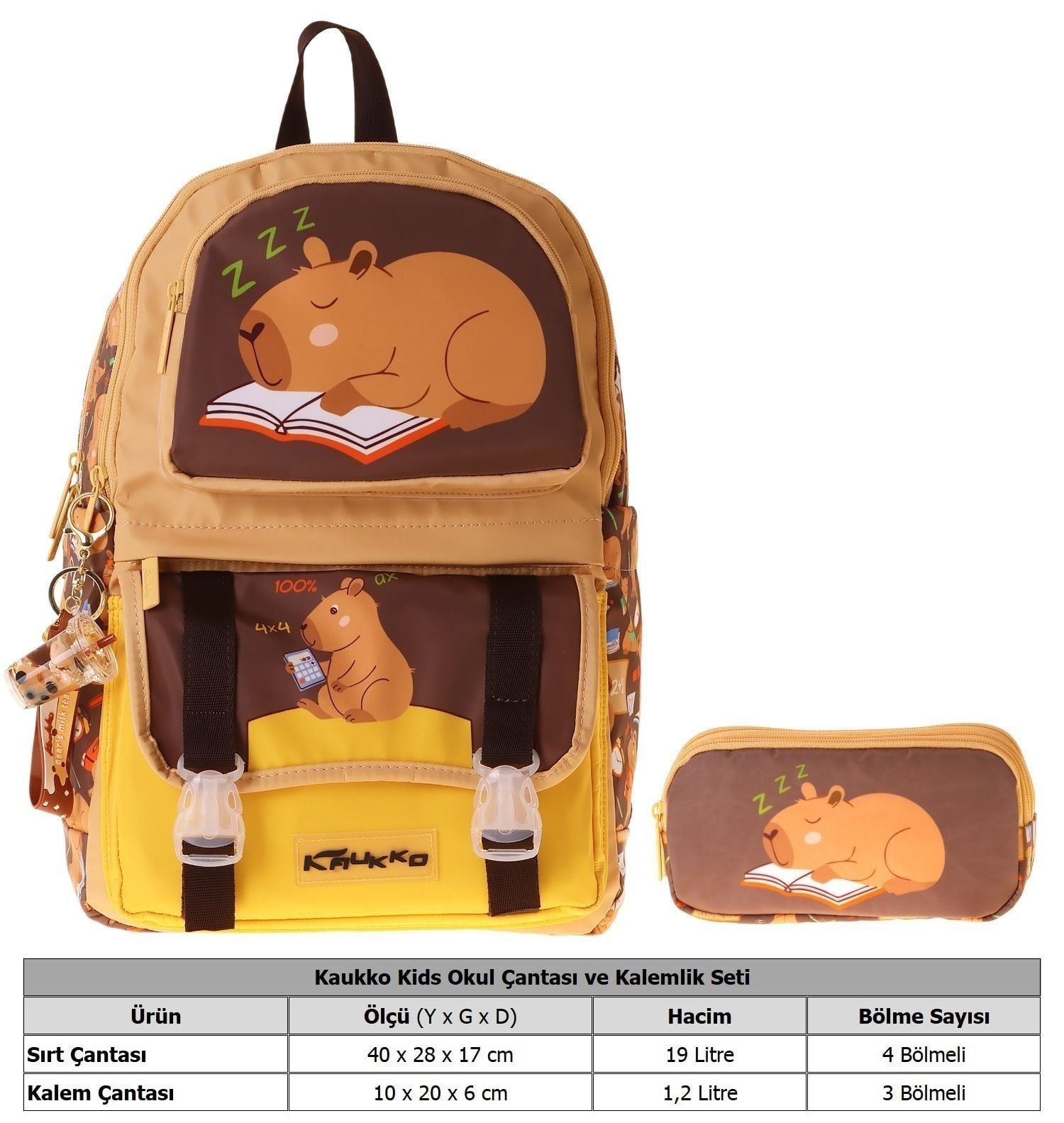 Kaukko Kids Clever Kahverengi Erkek Çocuk İlkokul Sırt Çantası ve Kalem Çantası Seti - SETKK-L5384C