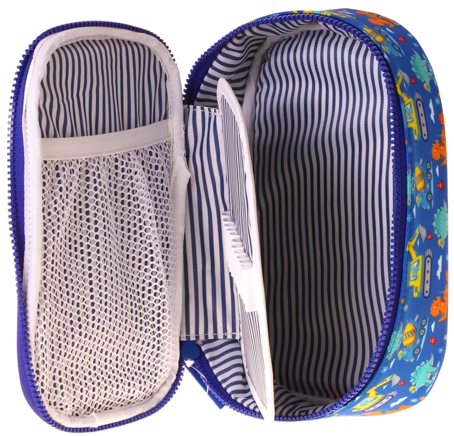 Kaukko Kids Dinazor ve İş Makinesi Baskılı Mavi - Sarı Erkek Çocuk Organizer Kalem Çantası - Kalemlik - L5374