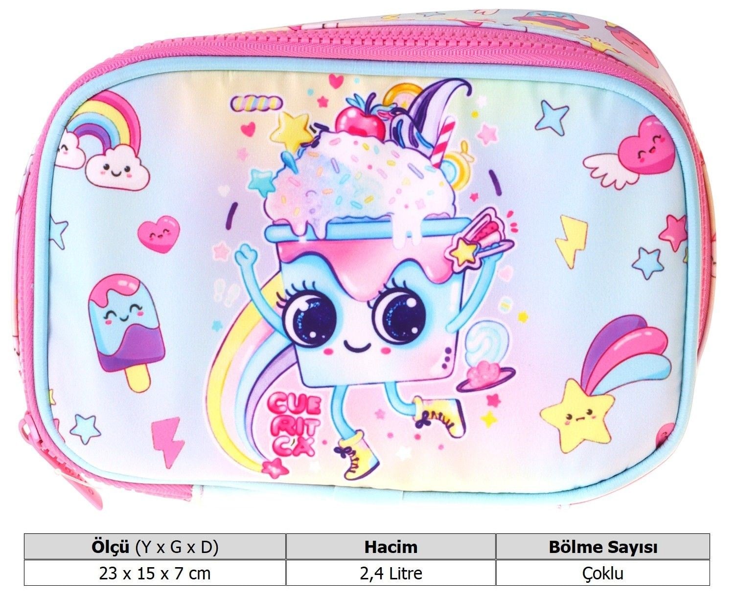 Kaukko Kids Dondurma Desenli Pembe Kız Çocuk Organizer Kalem Çantası - Kalemlik - L5293