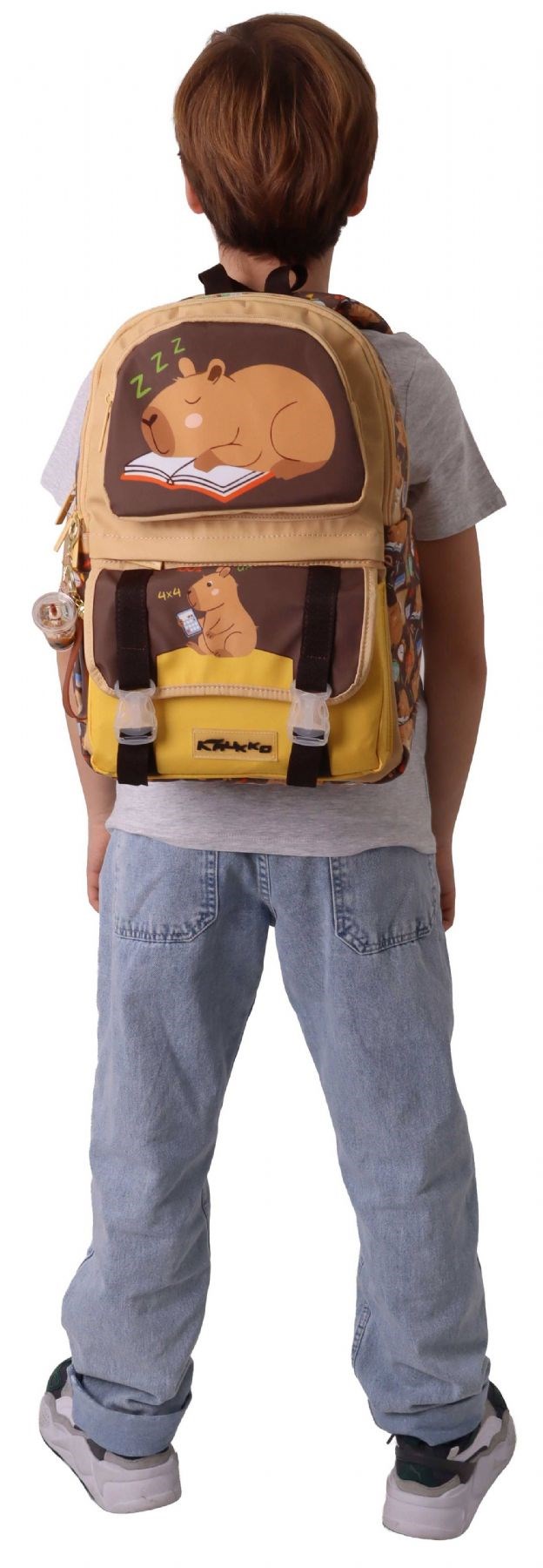Kaukko Kids Dört Bölmeli Erkek Çocuk Clever Baskılı Kahverengi Okul Sırt Çantası - L5384