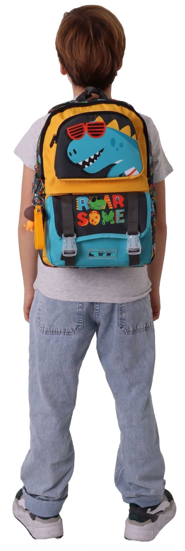 Kaukko Kids Dört Bölmeli Erkek Çocuk Dinazor Roar Some Baskılı Sarı - Mavi Okul Sırt Çantası - L5394