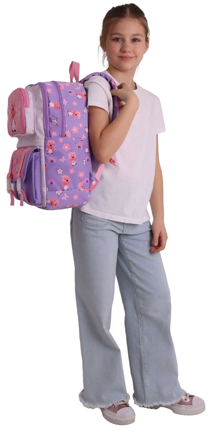 Kaukko Kids Dört Bölmeli Kız Çocuk Loopy Baskılı Lila - Pembe Okul Sırt Çantası - L5303