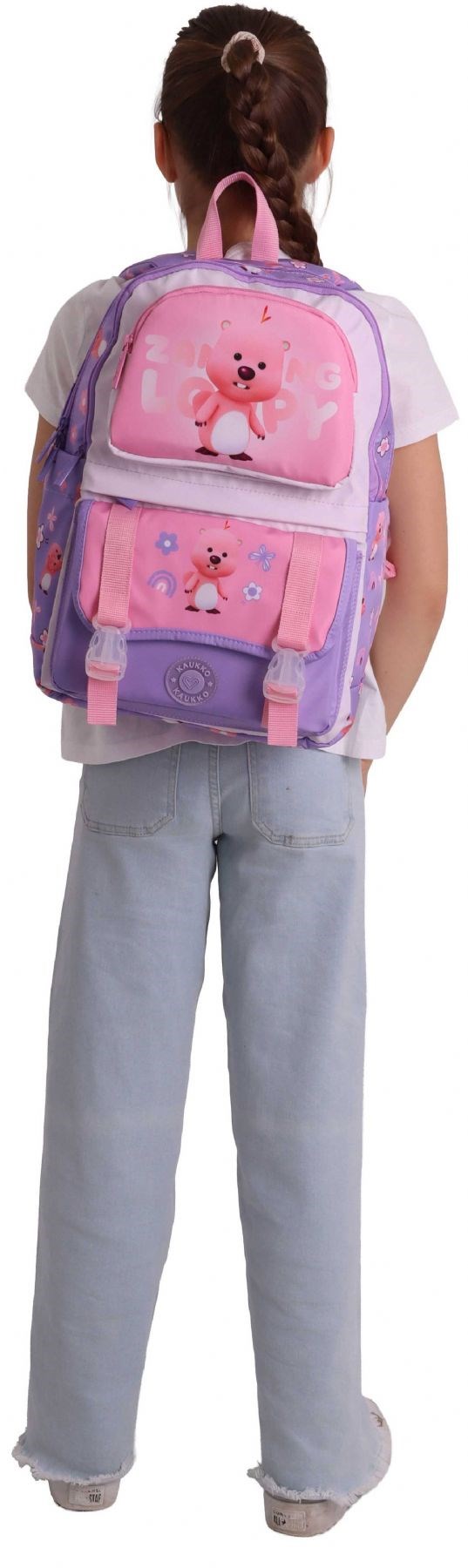 Kaukko Kids Dört Bölmeli Kız Çocuk Loopy Baskılı Lila - Pembe Okul Sırt Çantası - L5303