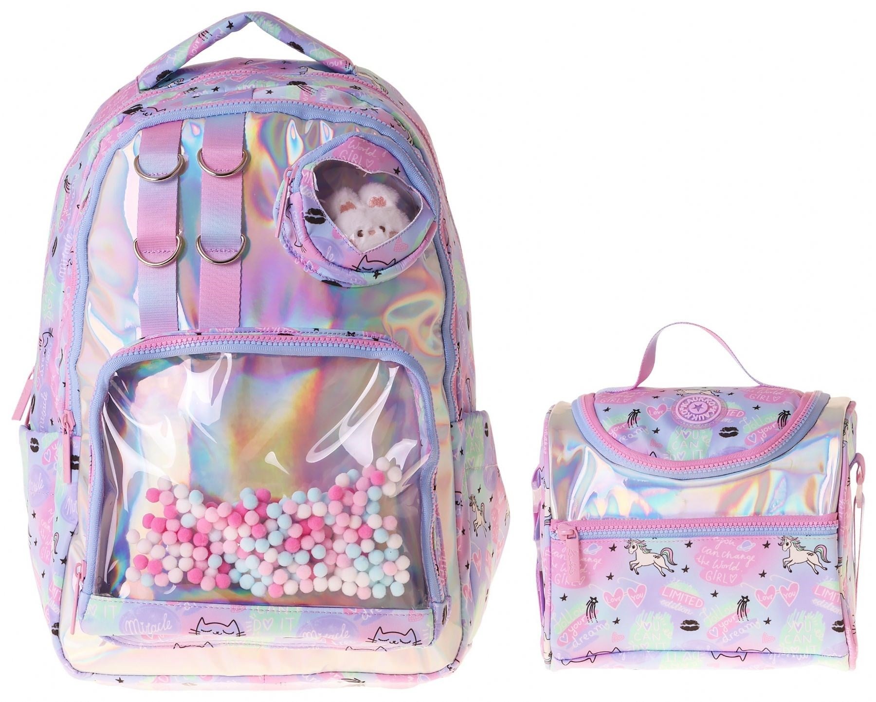 Kaukko Kids Dream Kız Çocuk Çok Renkli İlkokul Sırt Çantası ve Beslenme Çanta Seti - SETKK-L5343B