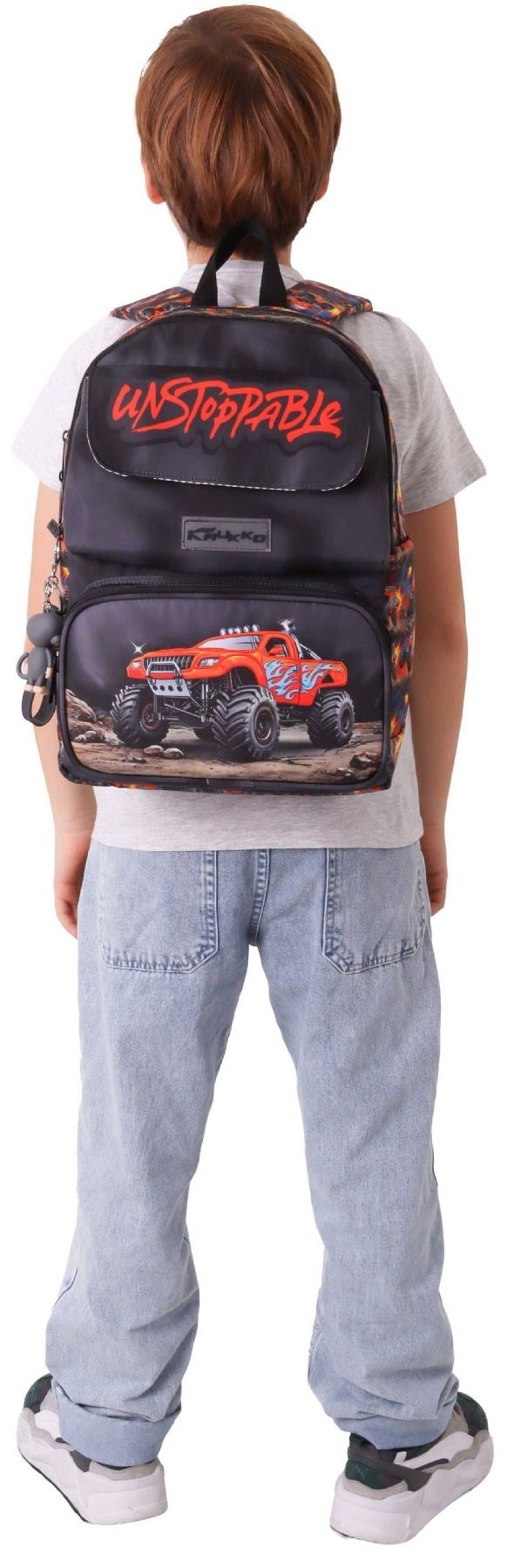 Kaukko Kids Erkek Çocuk Arazi Aracı Baskılı Okul Çantası - Siyah - Kırmızı - Soil Truck - L5359