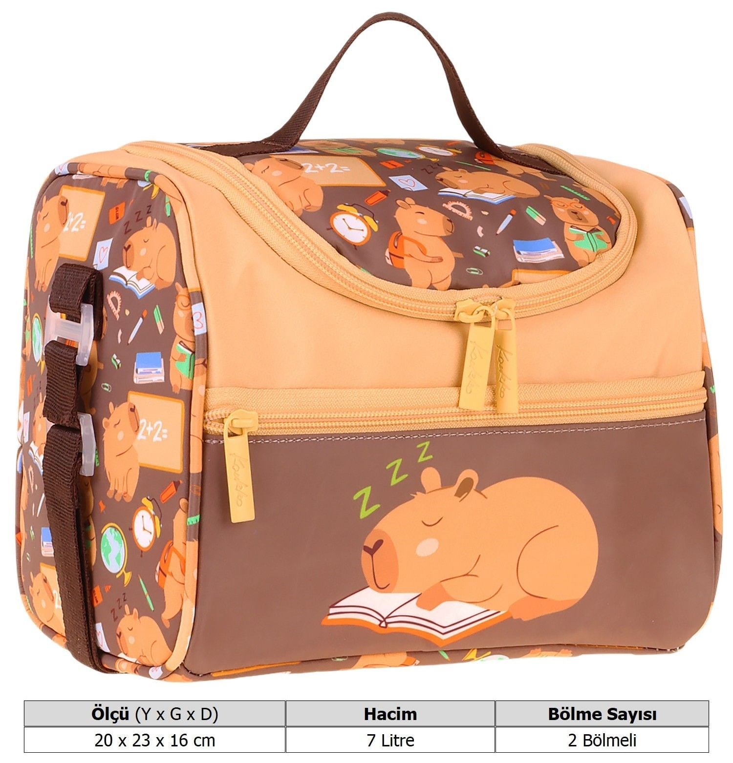Kaukko Kids Erkek Çocuk Clever Baskılı Isı Yalıtımlı Okul Beslenme Çantası (Kahverengi) - L5385