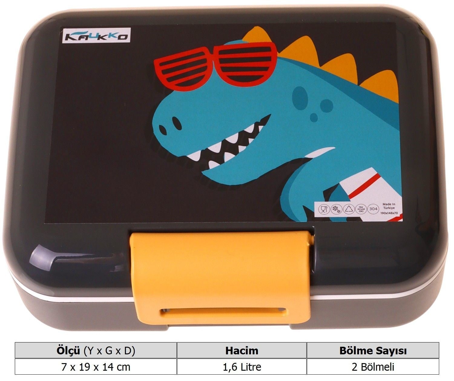 Kaukko Kids Erkek Çocuk Dinazor Baskılı Sarı - Mavi Çift Katlı Beslenme Kabı - L5398