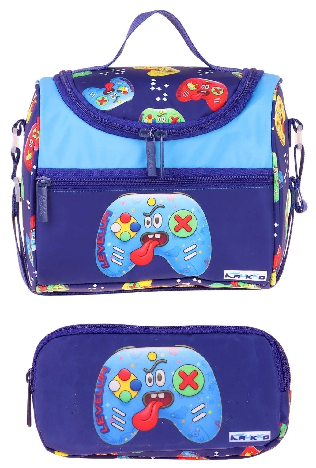 Kaukko Kids Erkek Çocuk Good Game Baskılı Lacivert - Kırmızı Thermo Beslenme Çantası ve Kalemlik Seti - SETKK-L5390