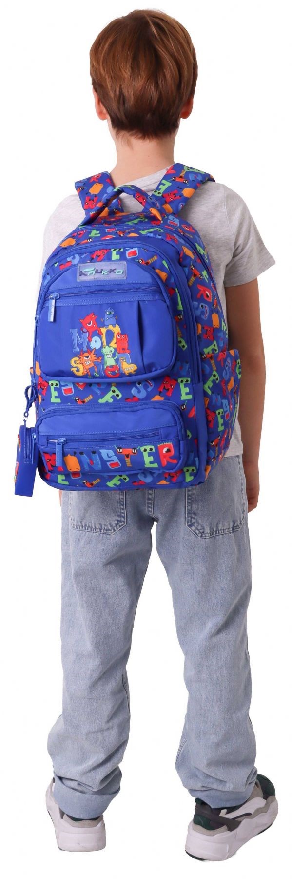 Kaukko Kids Erkek Çocuk Moster Baskılı (Monster) Altı Bölmeli İlkokul Sırt Çantası - L5404