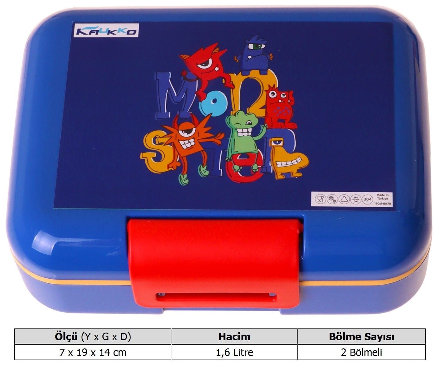 Kaukko Kids Erkek Çocuk Moster Baskılı Mavi Çift Katlı Beslenme Kabı - L5408