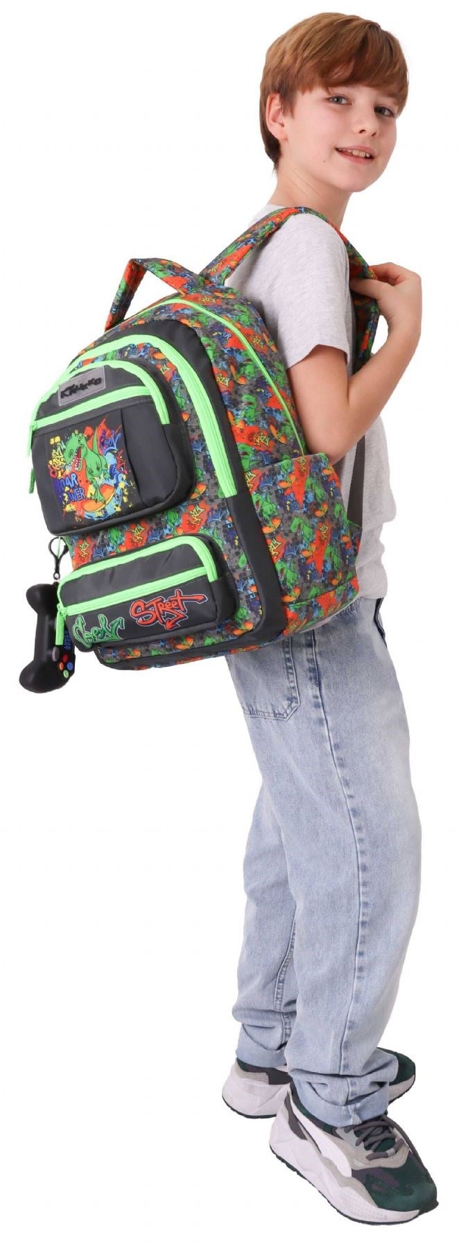 Kaukko Kids Erkek Çocuk Street Dinazor Baskılı (Street) Altı Bölmeli İlkokul Sırt Çantası - L5414