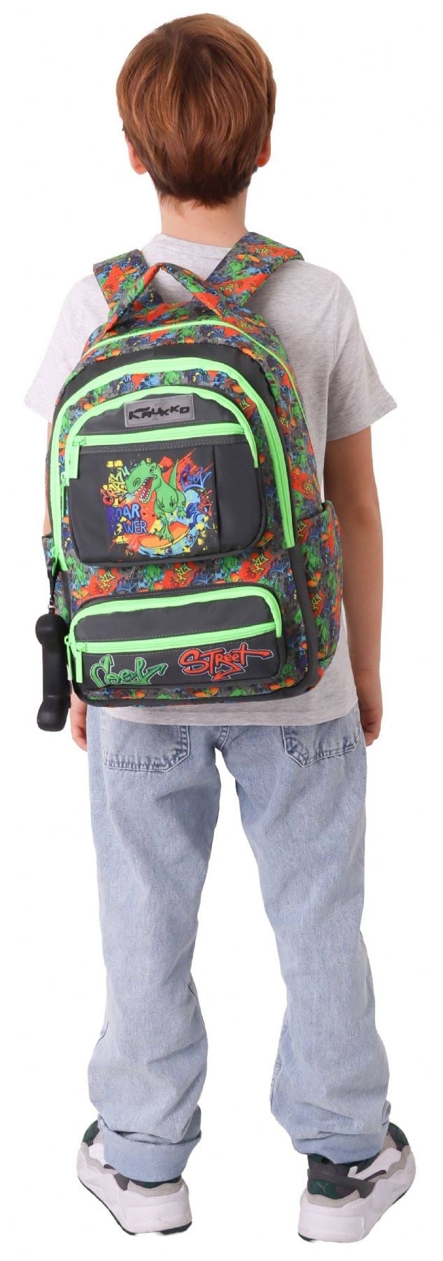 Kaukko Kids Erkek Çocuk Street Dinazor Baskılı (Street) Altı Bölmeli İlkokul Sırt Çantası - L5414