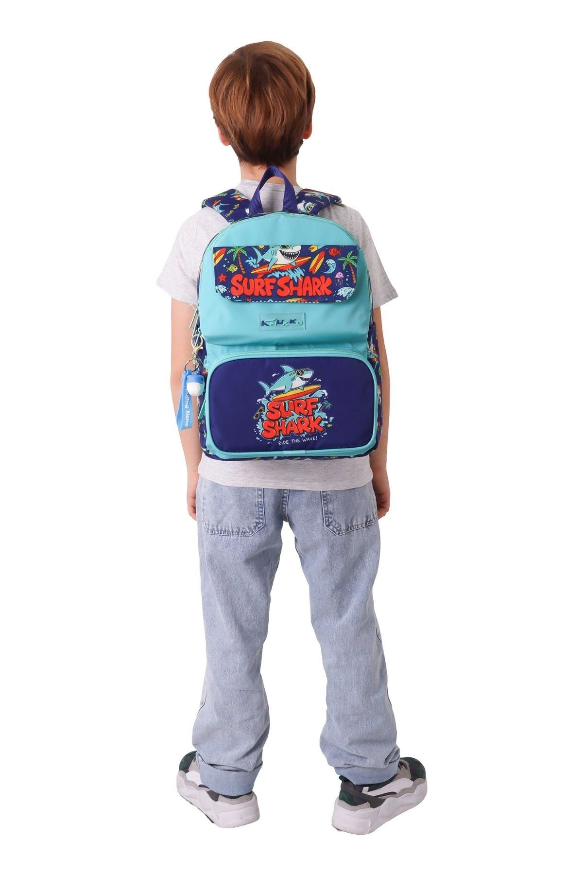 Kaukko Kids Erkek Çocuk Süpar Köpekbalığı Baskılı Okul Çantası - Yeşil - Lacivert - Surf - L5354