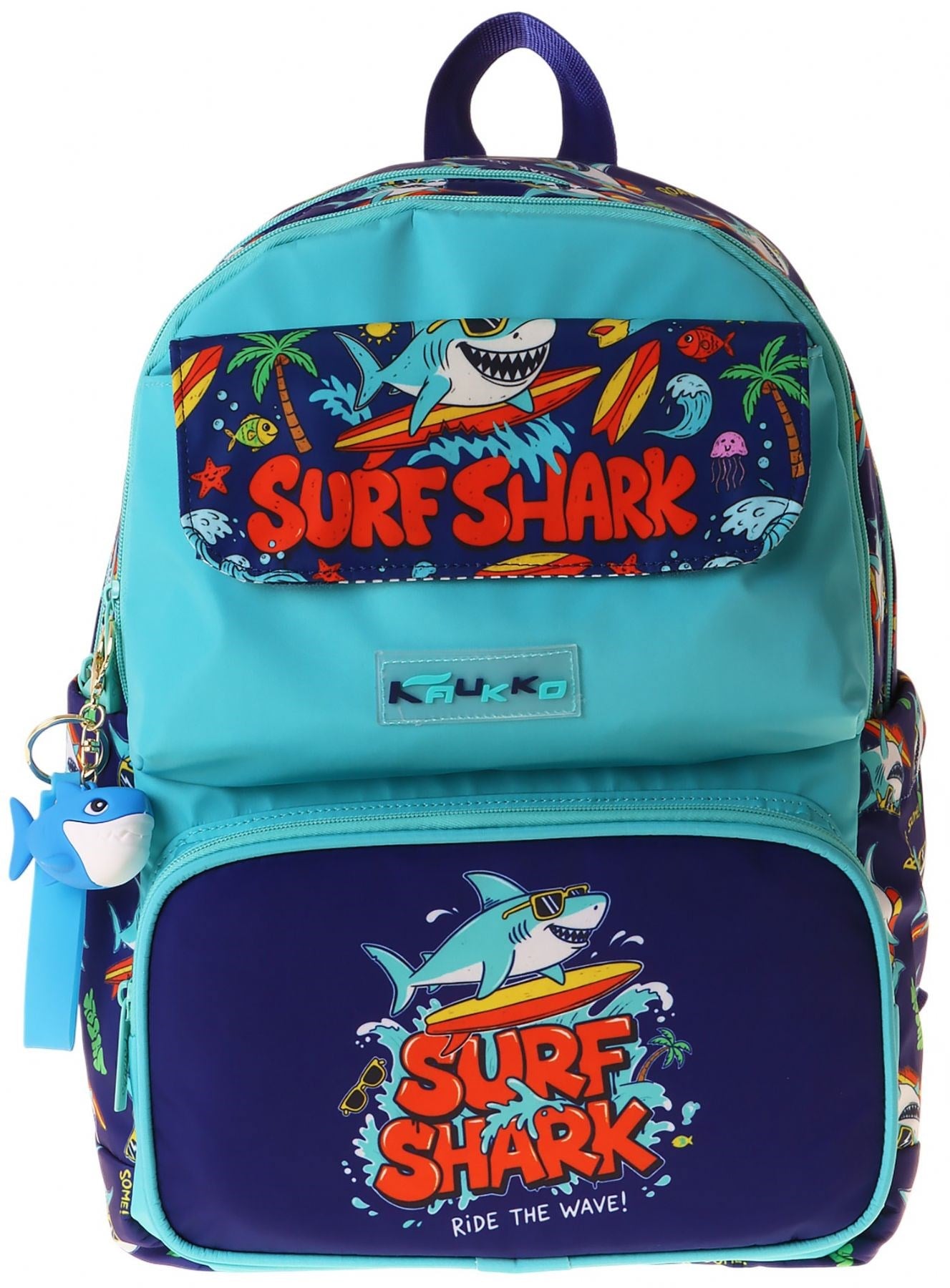 Kaukko Kids Erkek Çocuk Süpar Köpekbalığı Baskılı Okul Çantası - Yeşil - Lacivert - Surf - L5354