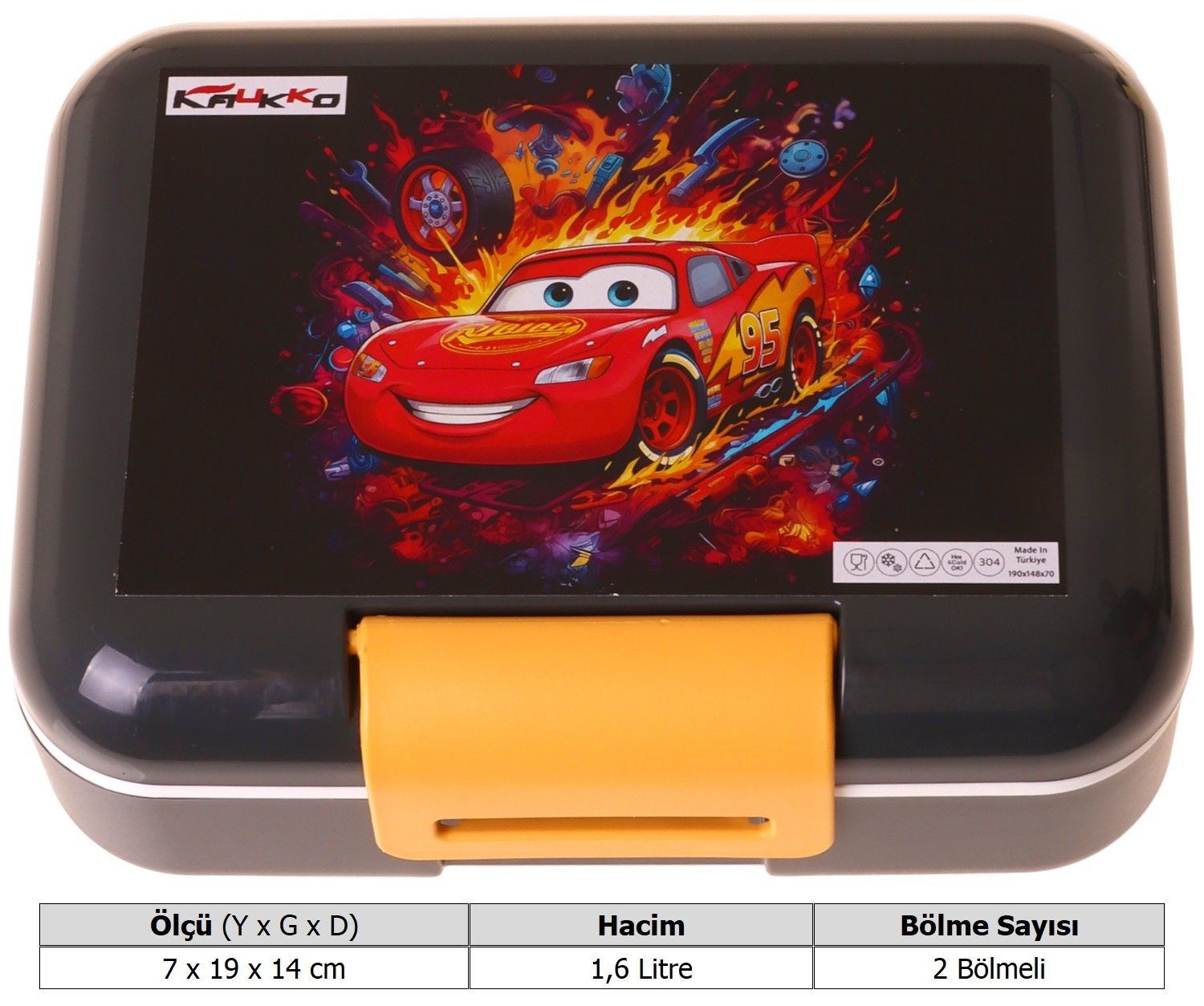 Kaukko Kids Erkek Çocuk Yarış Arabası Baskılı Kırmızı - Siyah Çift Katlı Beslenme Kabı - L5403