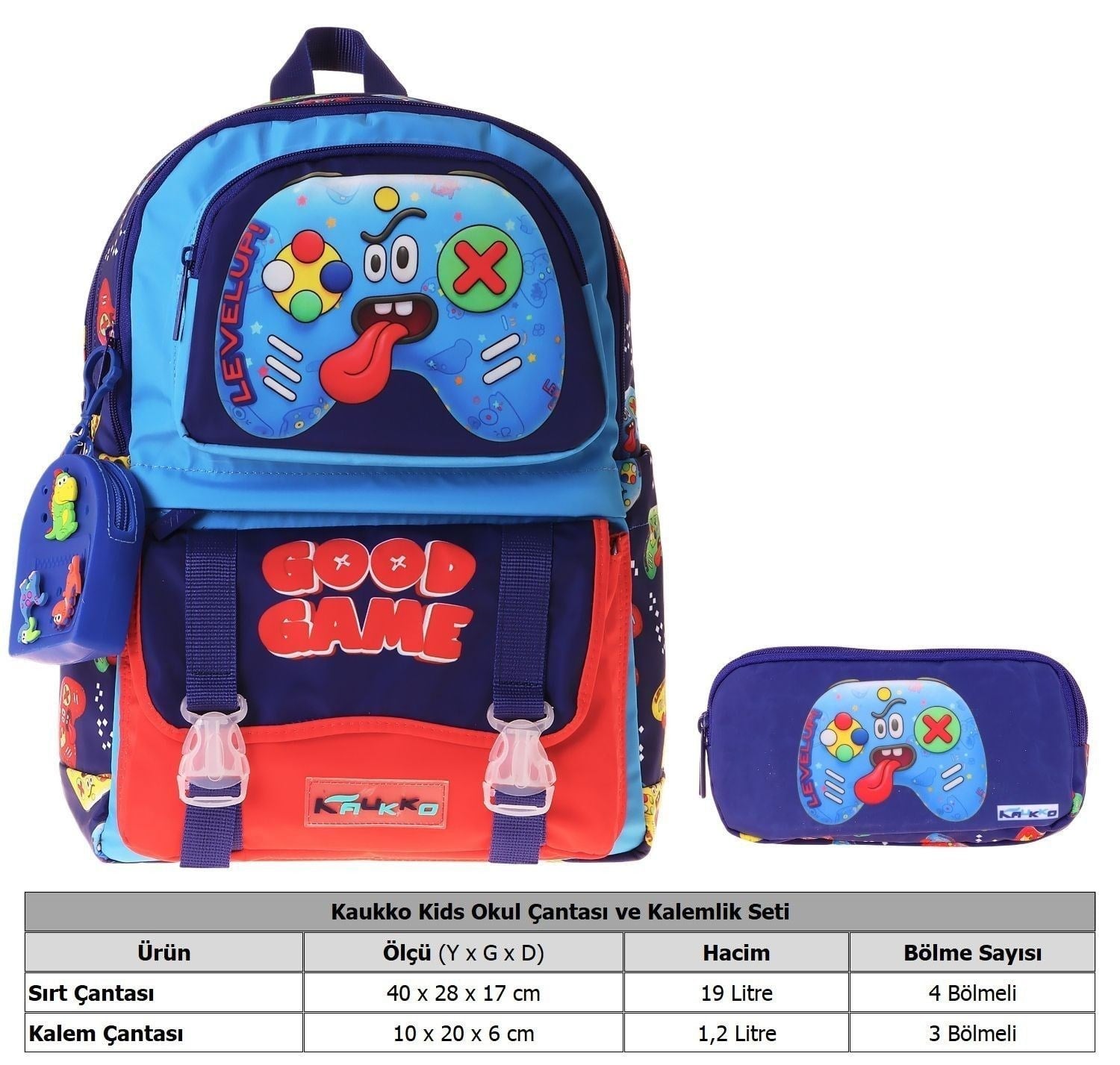 Kaukko Kids Good Game Lacivert - Kırmızı Erkek Çocuk İlkokul Sırt Çantası ve Kalem Çantası Seti - SETKK-L5389C