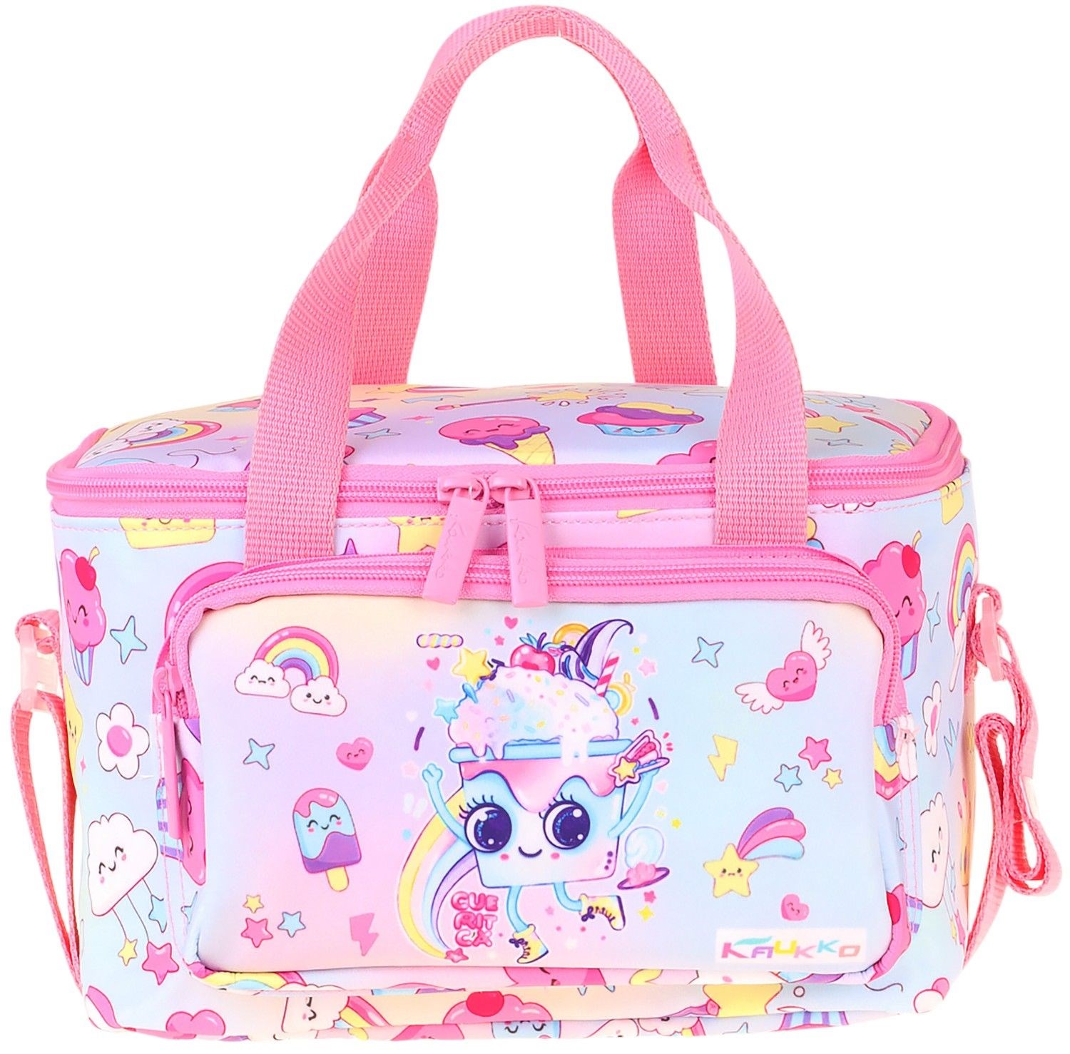 Kaukko Kids İki Bölmeli Thermo Okul Beslenme Çantası - Dondurma Desenli Pembe Renk (Kız Çocuk) - L5284