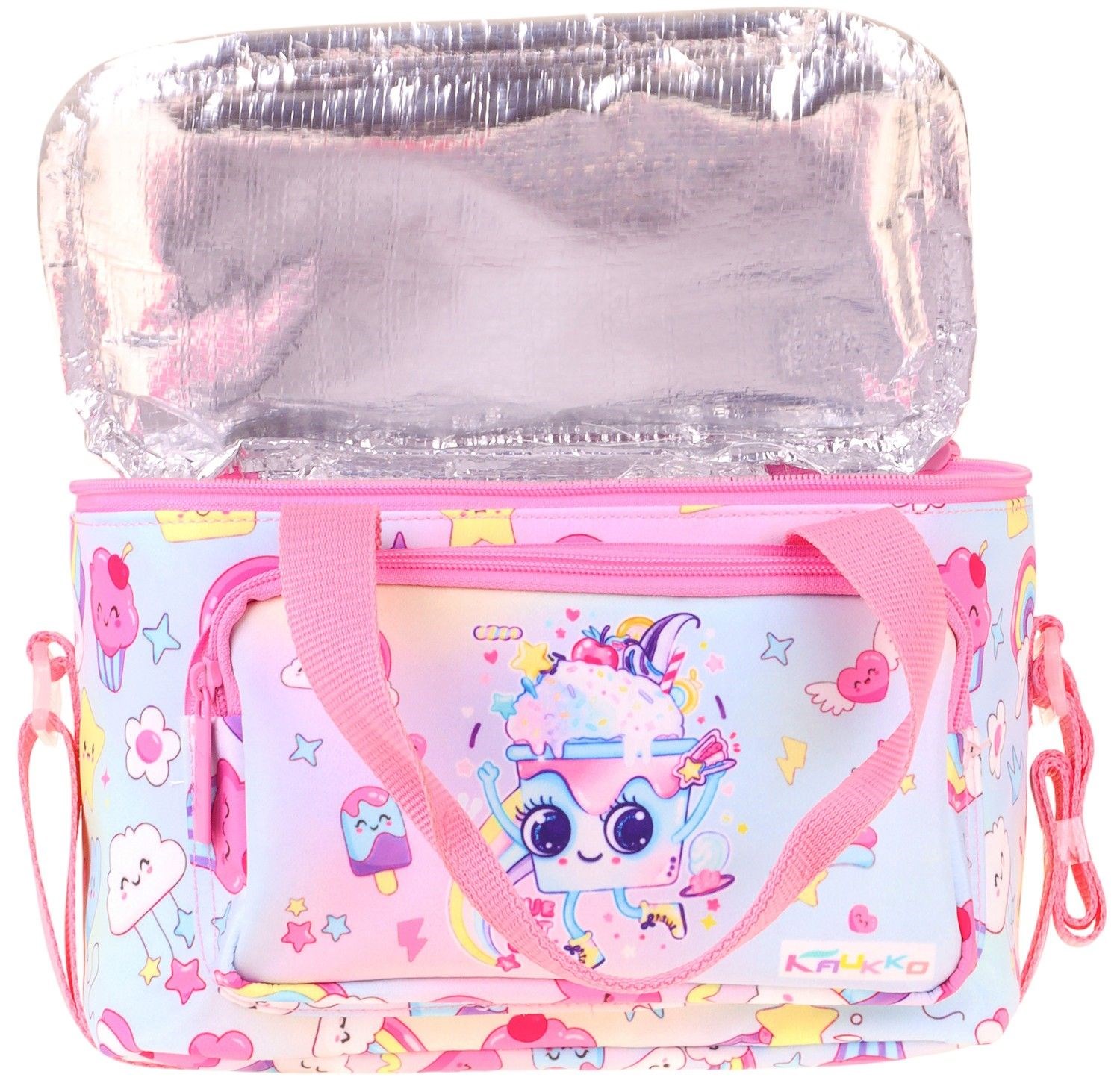 Kaukko Kids İki Bölmeli Thermo Okul Beslenme Çantası - Dondurma Desenli Pembe Renk (Kız Çocuk) - L5284