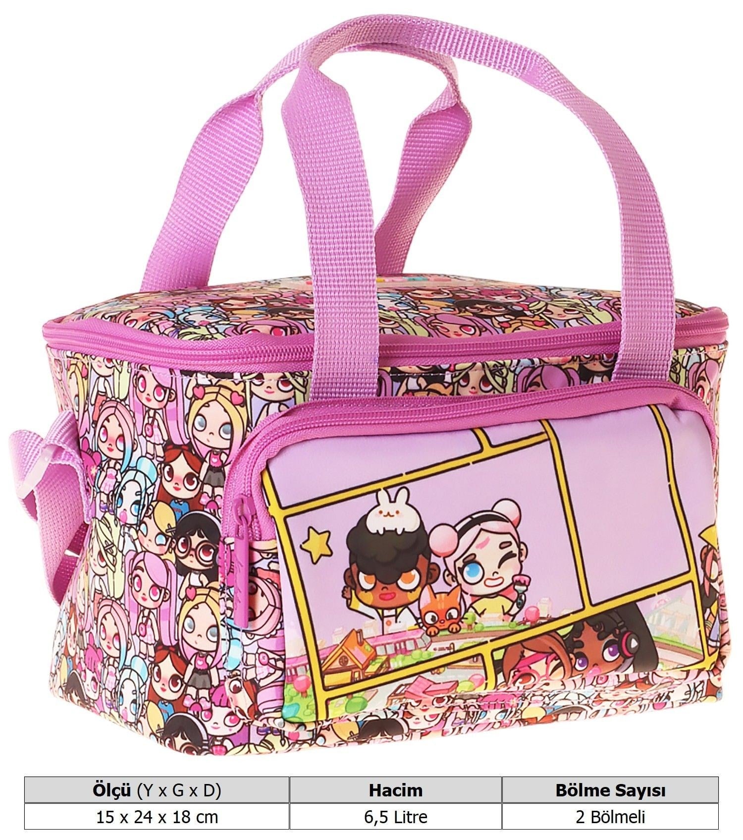 Kaukko Kids İki Bölmeli Thermo Okul Beslenme Çantası - Nagy Baskılı Pembe Renk (Kız Çocuk) - L5334