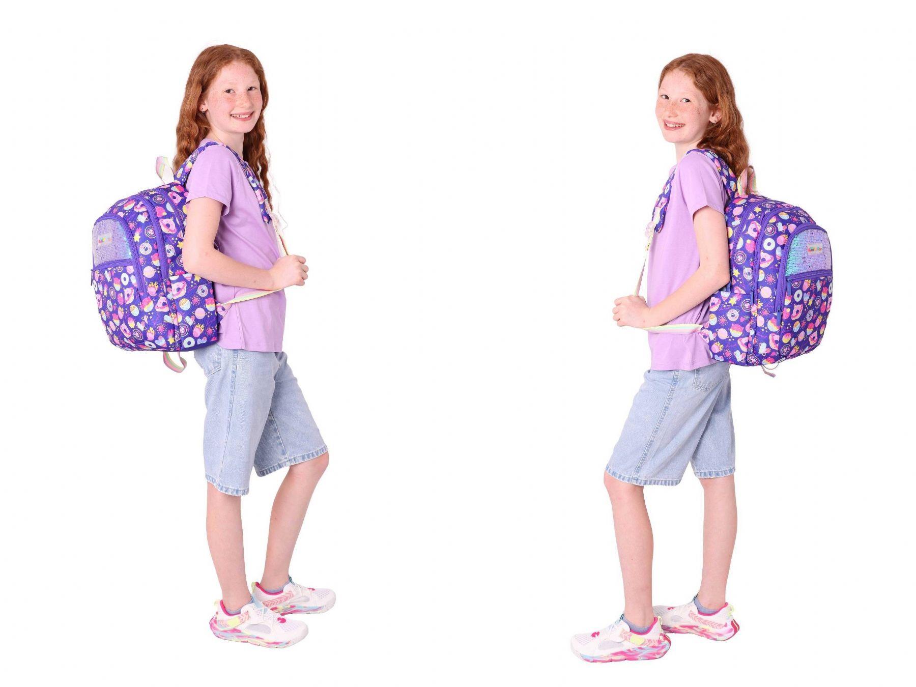 Kaukko Kids Kız Çocuk - Mor Pullu Şekerleme Desenli - Okul Çanta Seti (Sırt Çantası+Beslenme Çantası+Kalemlik)