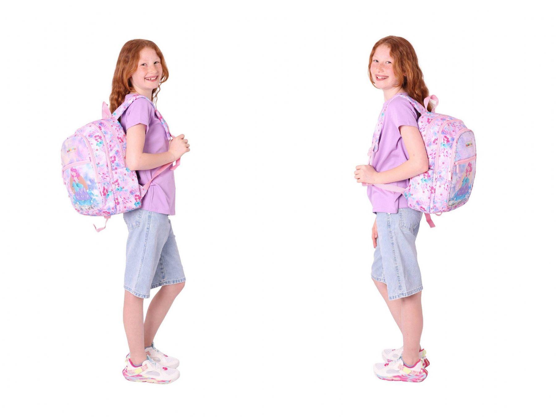 Kaukko Kids Kız Çocuk - Pembe Mavi Pullu Denizkızı Desenli - Okul Çanta Seti (Sırt Çantası+Beslenme Çantası+Kalemlik)