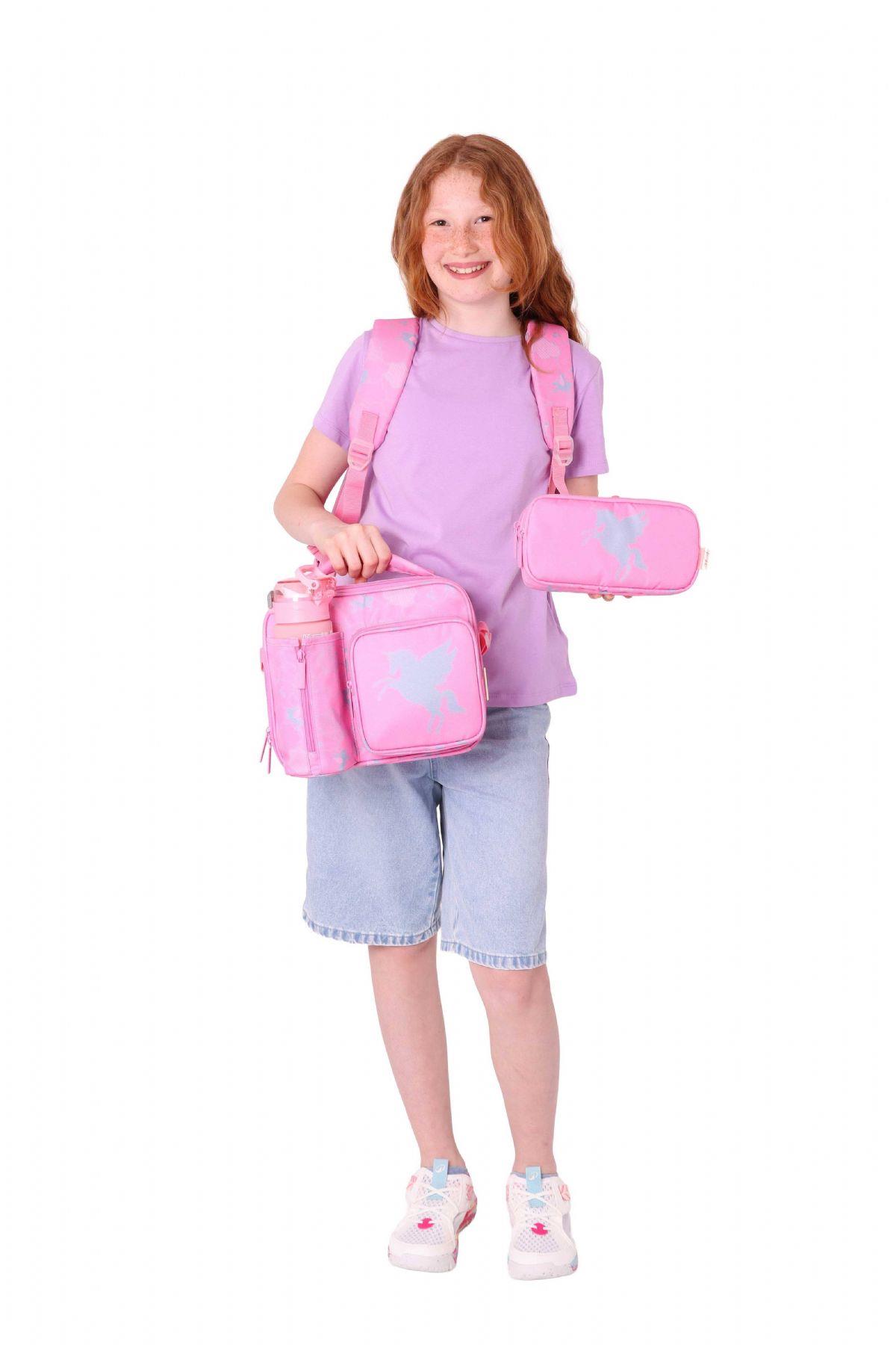 Kaukko Kids Kız Çocuk - Pembe Pullu Bulut Desenli - Okul Çanta Seti (Sırt Çantası+Beslenme Çantası+Kalemlik)