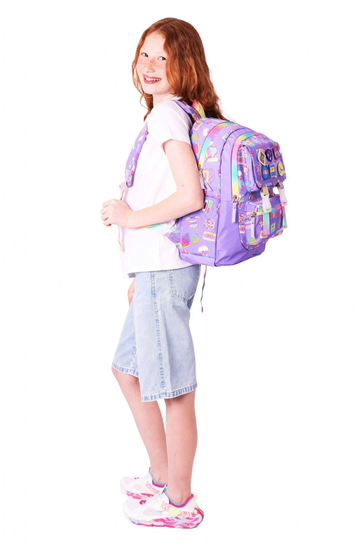 Kaukko Kids Kız Çocuk Armalı Hobi Desenli İlkokul Okul Sırt Çantası (Dört Bölmeli) - Mor - L5238