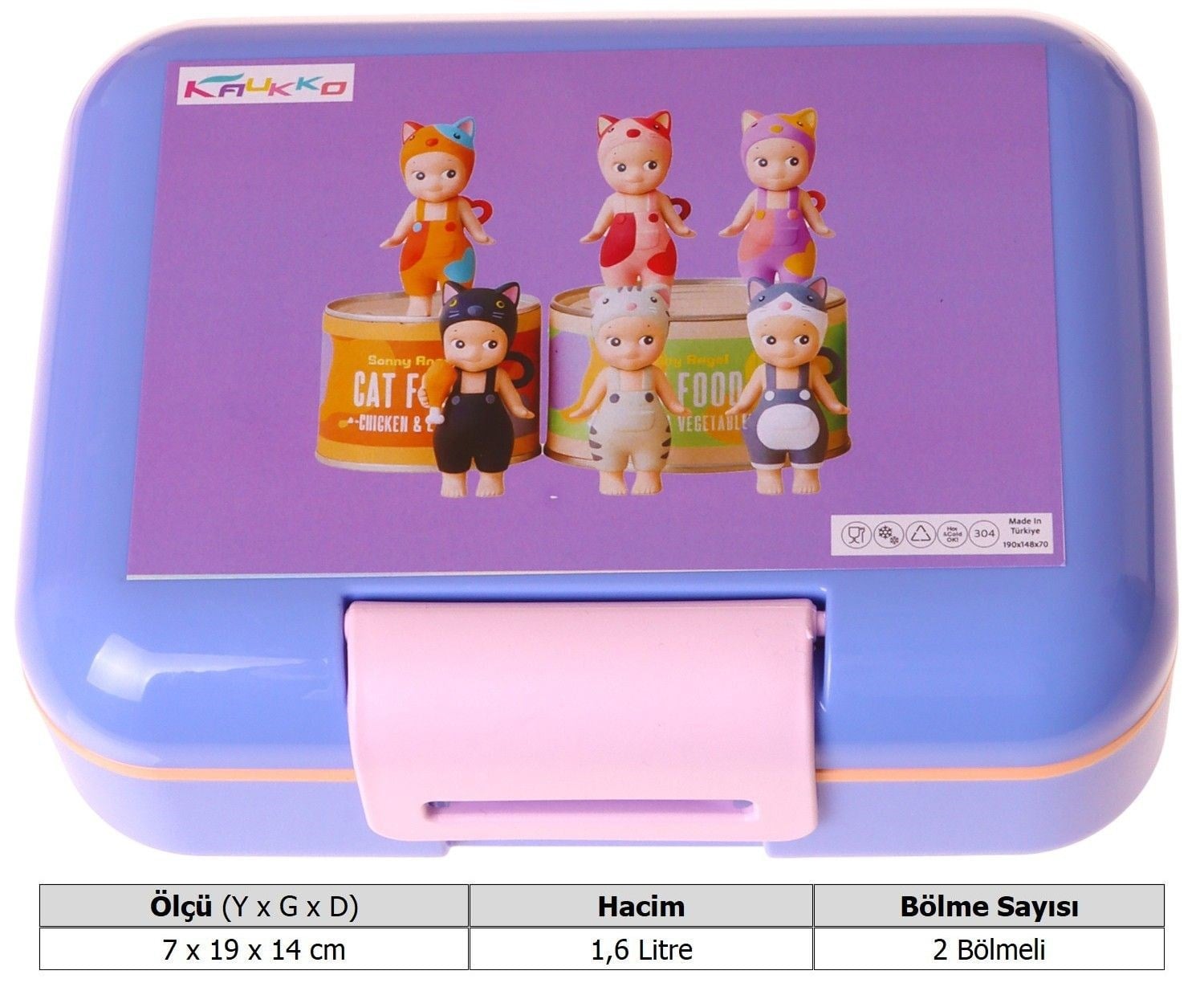 Kaukko Kids Kız Çocuk Cat Life Baskılı Mor - Krem Çift Katlı Beslenme Kabı - L5317