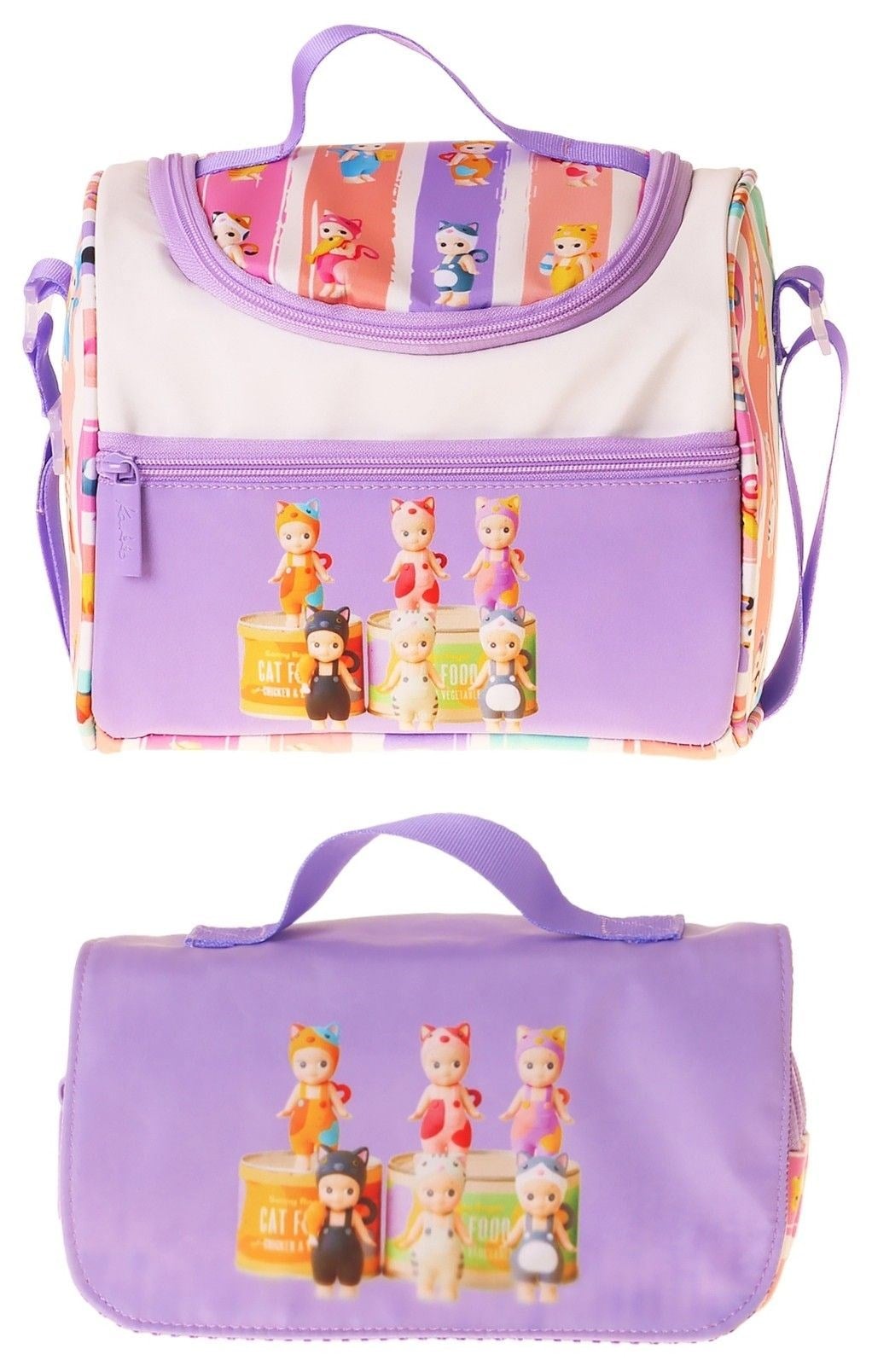 Kaukko Kids Kız Çocuk Cat Life Baskılı Mor - Krem Thermo Beslenme Çantası ve Kalemlik Seti - SETKK-L5314