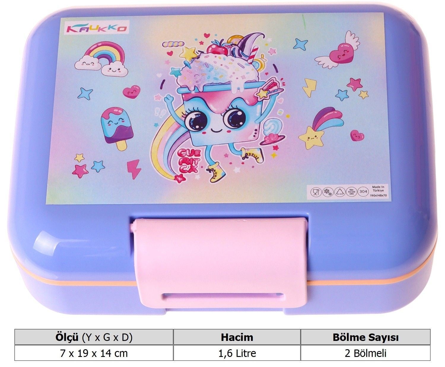 Kaukko Kids Kız Çocuk Dondurma Desenli Pembe Çift Katlı Beslenme Kabı - L5287
