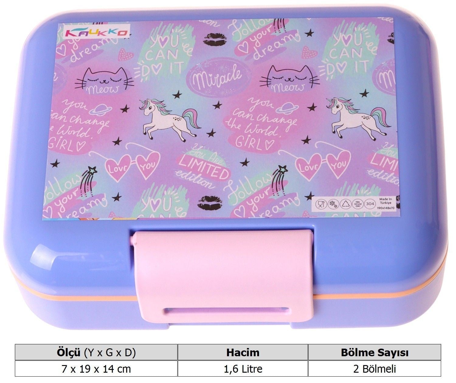 Kaukko Kids Kız Çocuk Dream Baskılı Çok Renkli Çift Katlı Beslenme Kabı - L5347