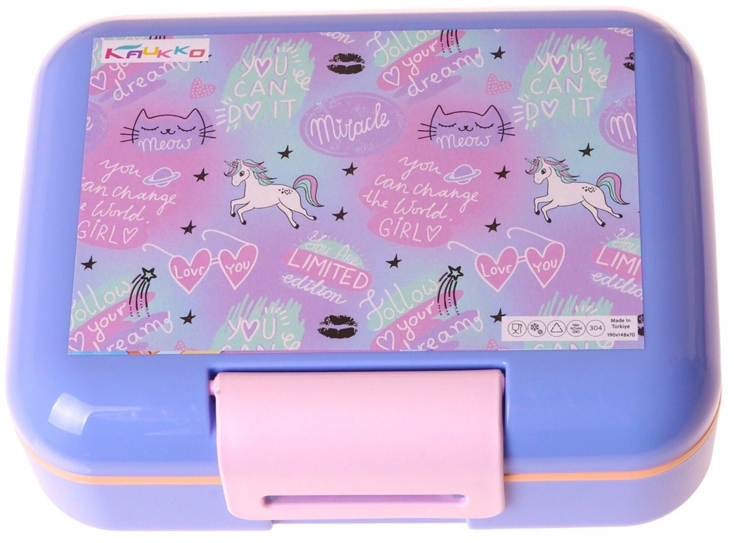 Kaukko Kids Kız Çocuk Dream Baskılı Çok Renkli Çift Katlı Beslenme Kabı - L5347