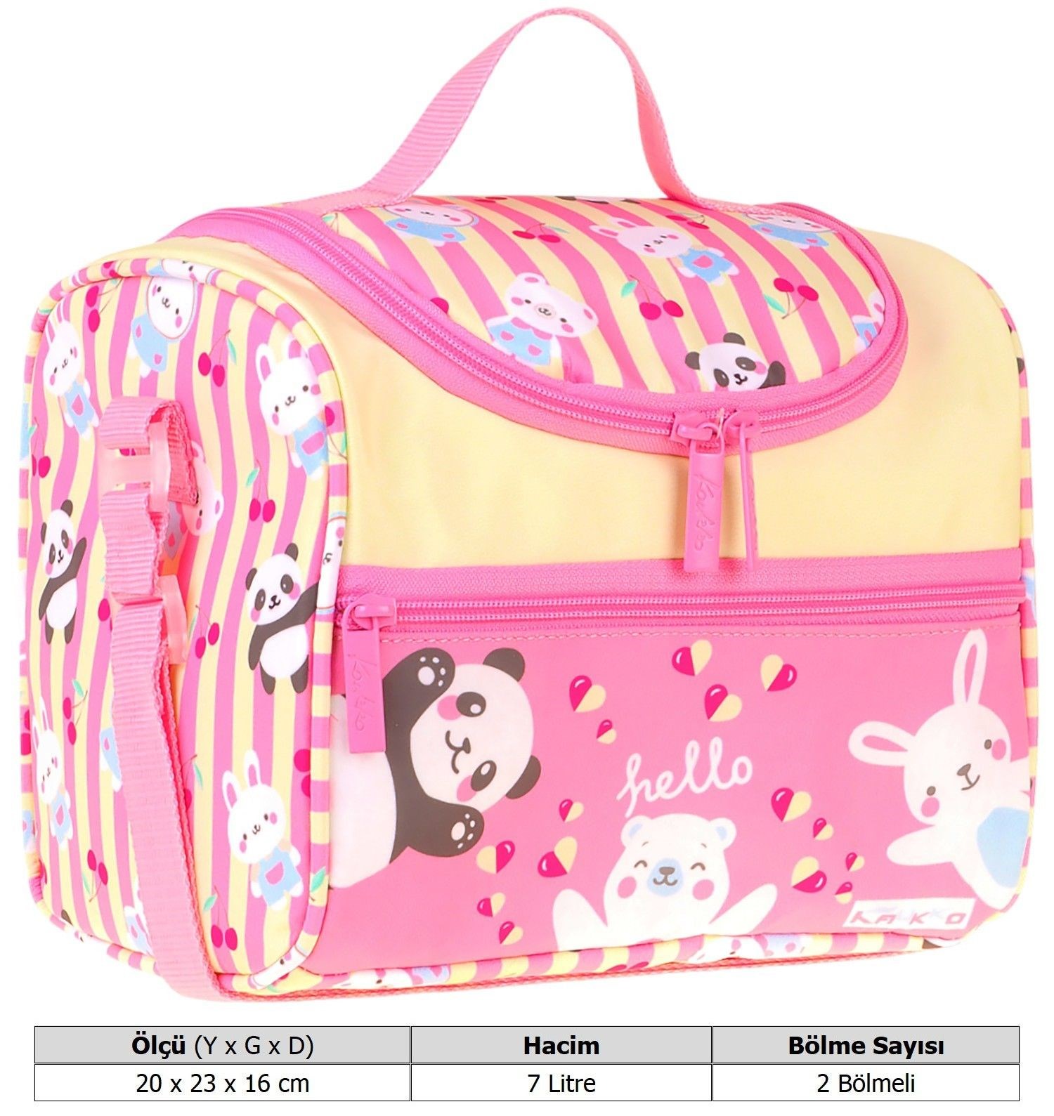 Kaukko Kids Kız Çocuk Hello Baskılı Isı Yalıtımlı Okul Beslenme Çantası (Sarı - Pembe) - L5309