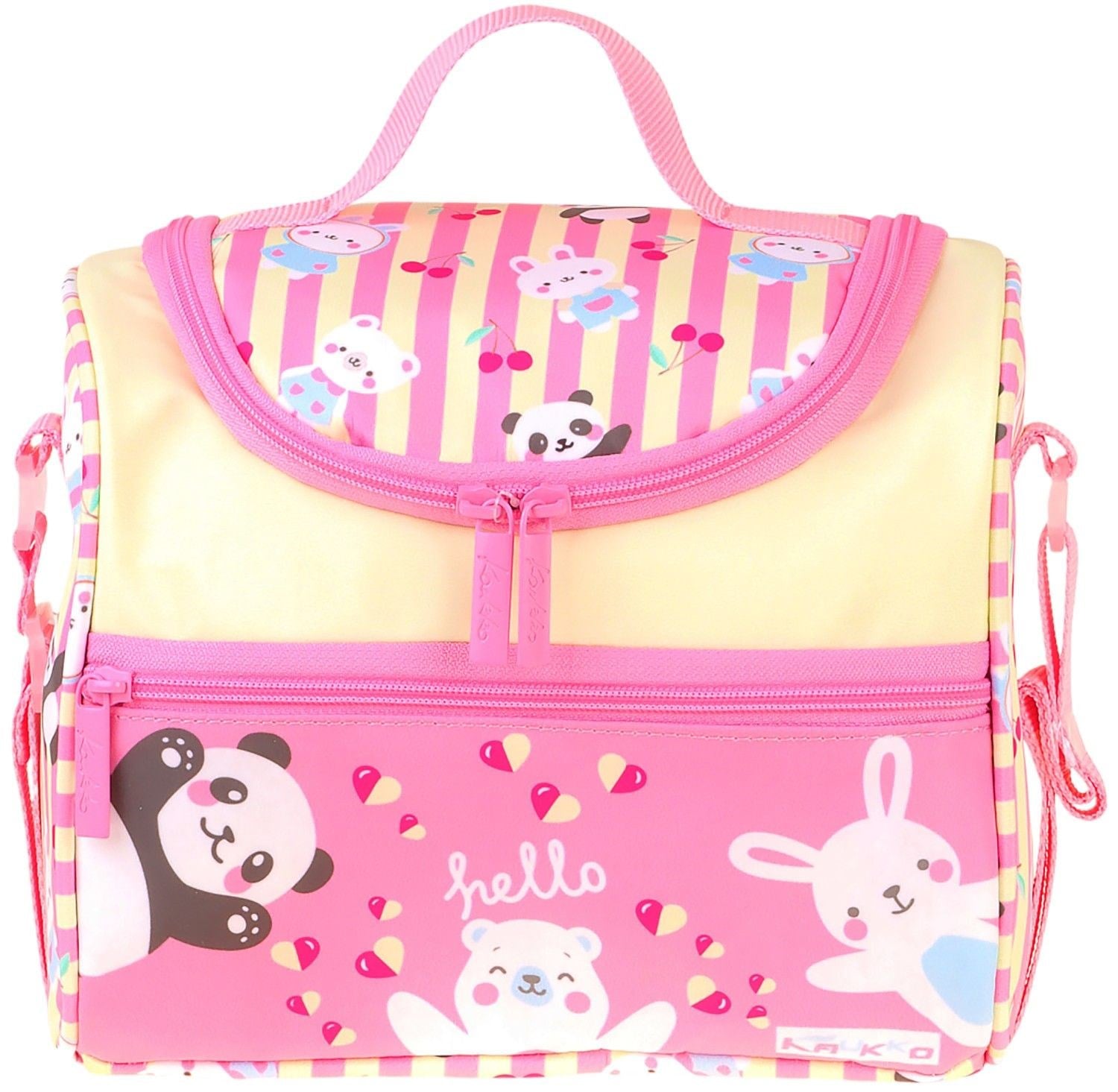 Kaukko Kids Kız Çocuk Hello Baskılı Isı Yalıtımlı Okul Beslenme Çantası (Sarı - Pembe) - L5309