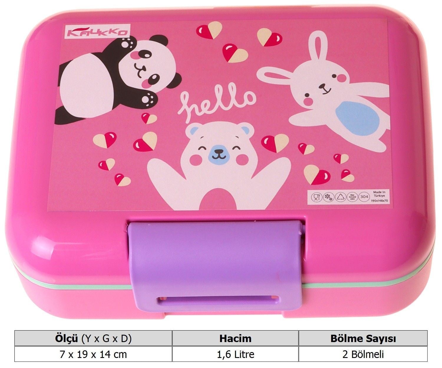 Kaukko Kids Kız Çocuk Hello Baskılı Sarı - Pembe Çift Katlı Beslenme Kabı - L5312