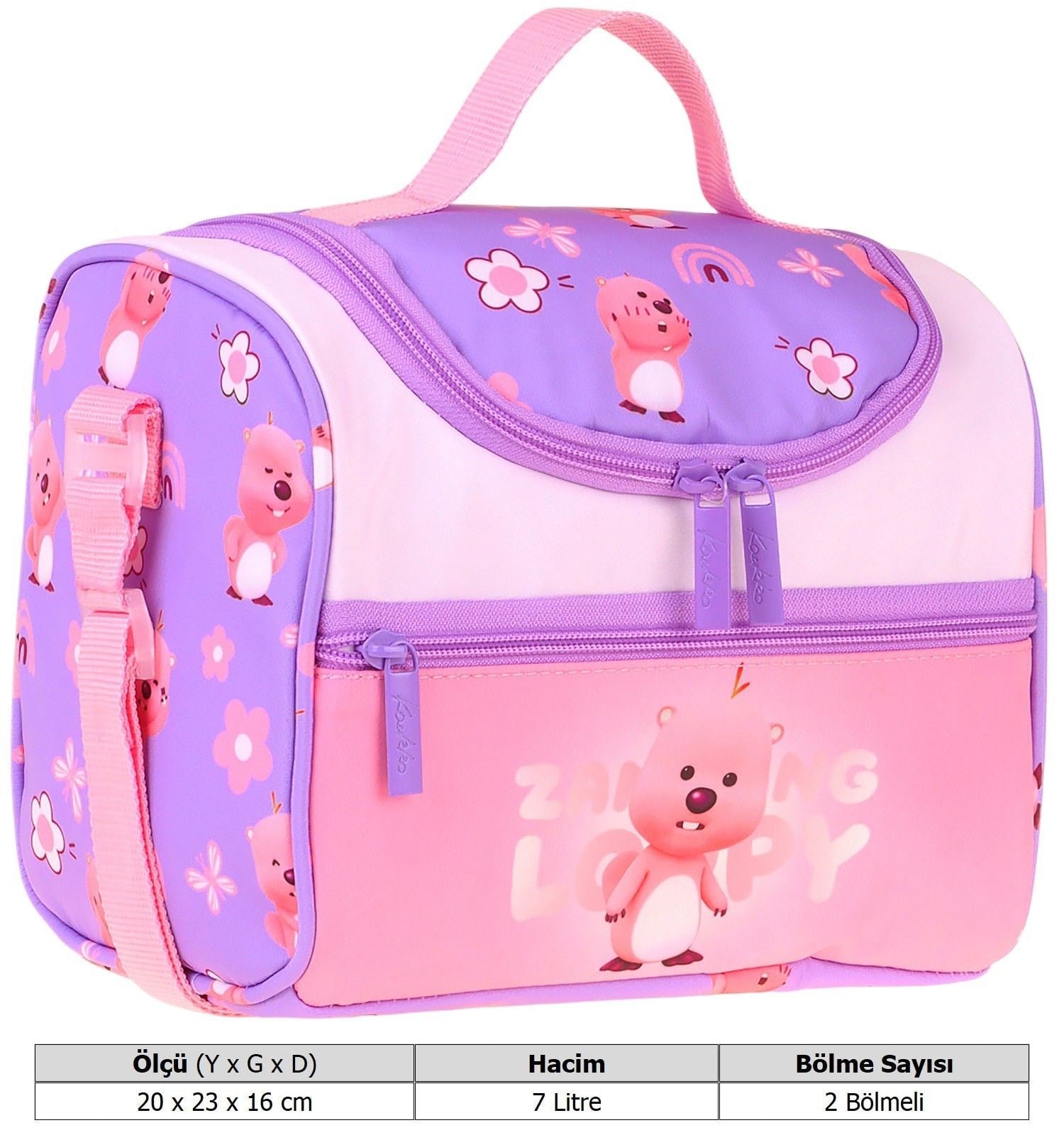 Kaukko Kids Kız Çocuk Loopy Baskılı Isı Yalıtımlı Okul Beslenme Çantası (Lila - Pembe) - L5304